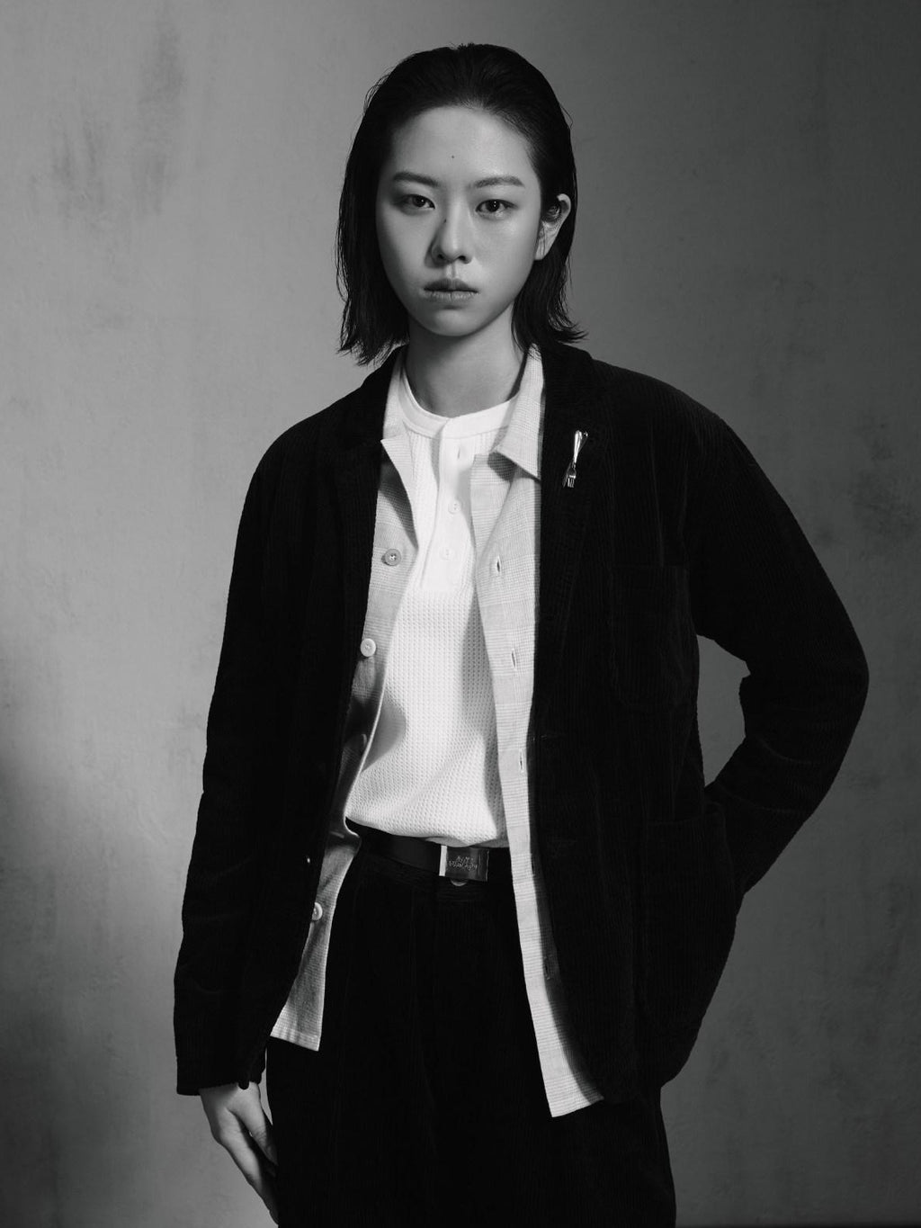 SUPERTOFU Warm Washed Cotton Button Front Blazer Collar Unisex Black Thick Casual Jackets