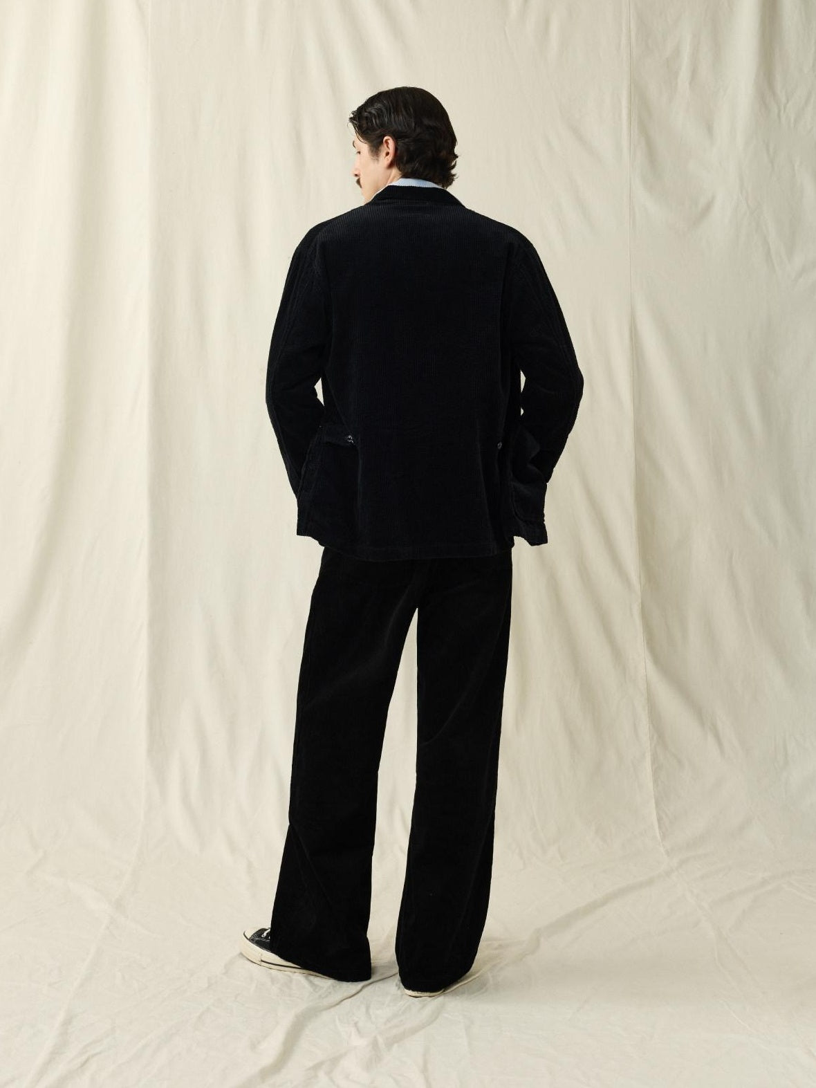 SUPERTOFU Warm Washed Cotton Button Front Blazer Collar Unisex Black Thick Casual Jackets