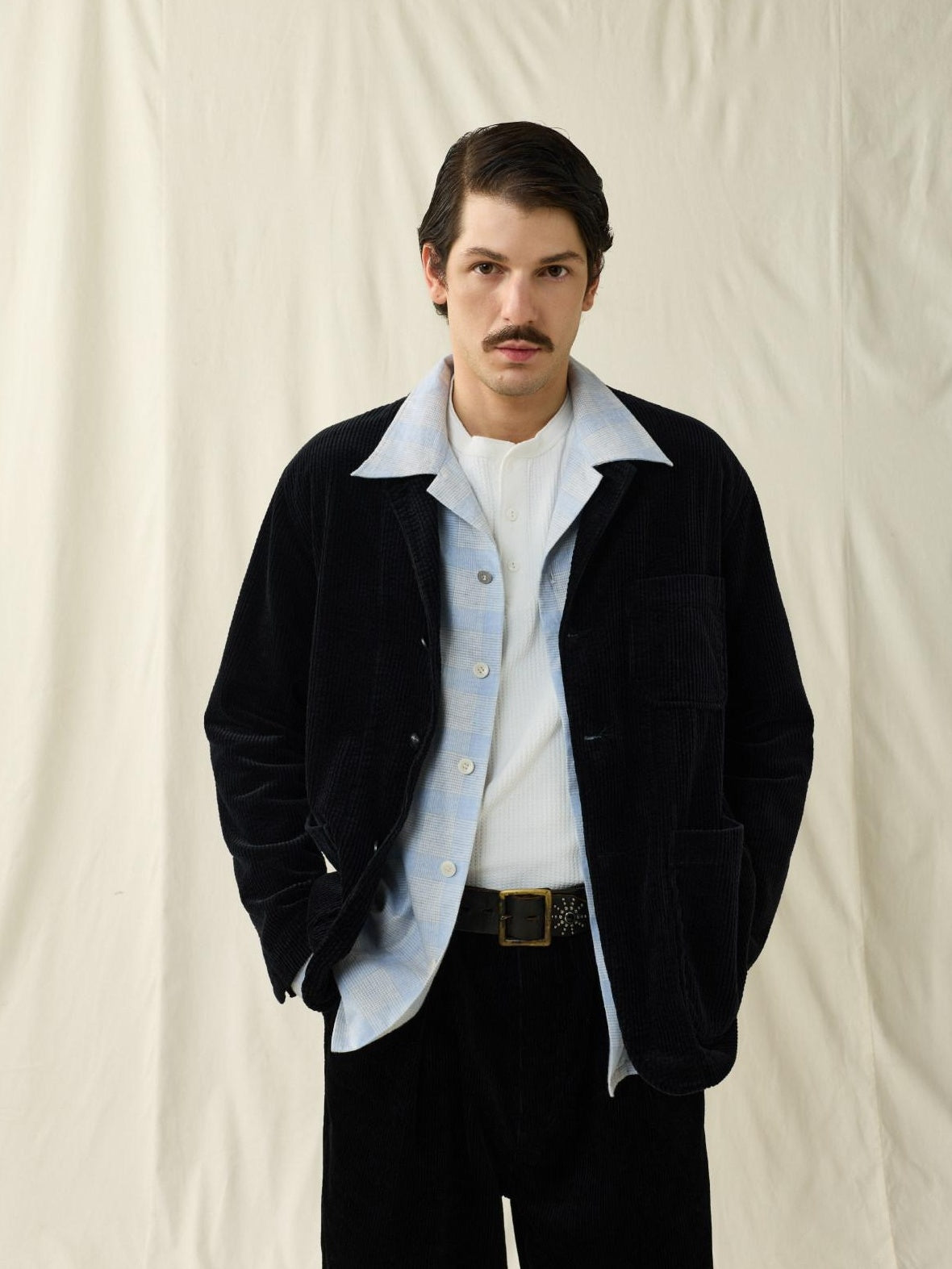 SUPERTOFU Warm Washed Cotton Button Front Blazer Collar Unisex Black Thick Casual Jackets