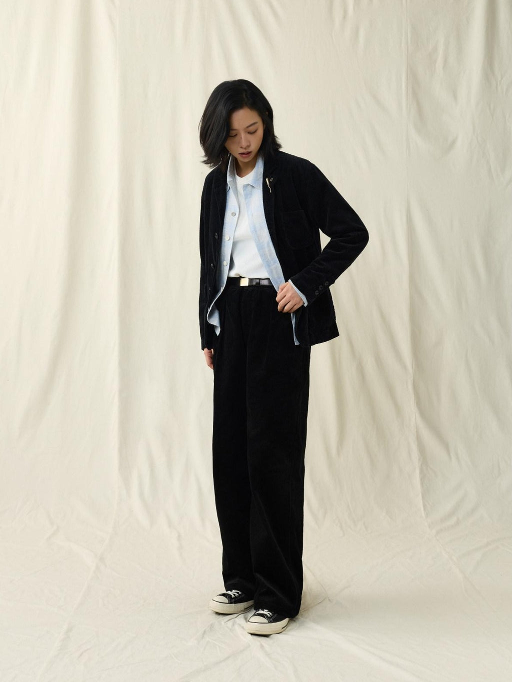 SUPERTOFU Warm Washed Cotton Button Front Blazer Collar Unisex Black Thick Casual Jackets