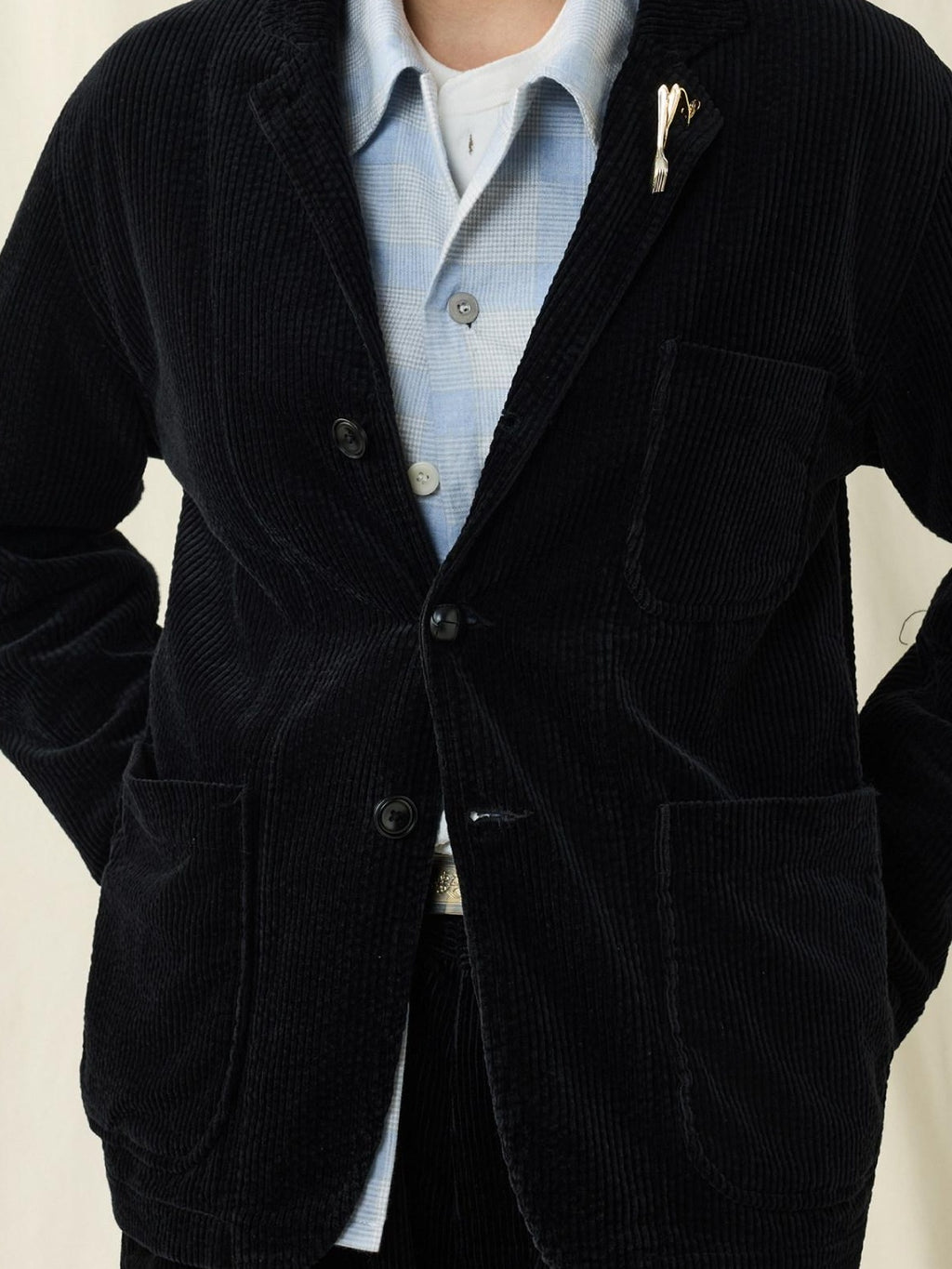 SUPERTOFU Warm Washed Cotton Button Front Blazer Collar Unisex Black Thick Casual Jackets