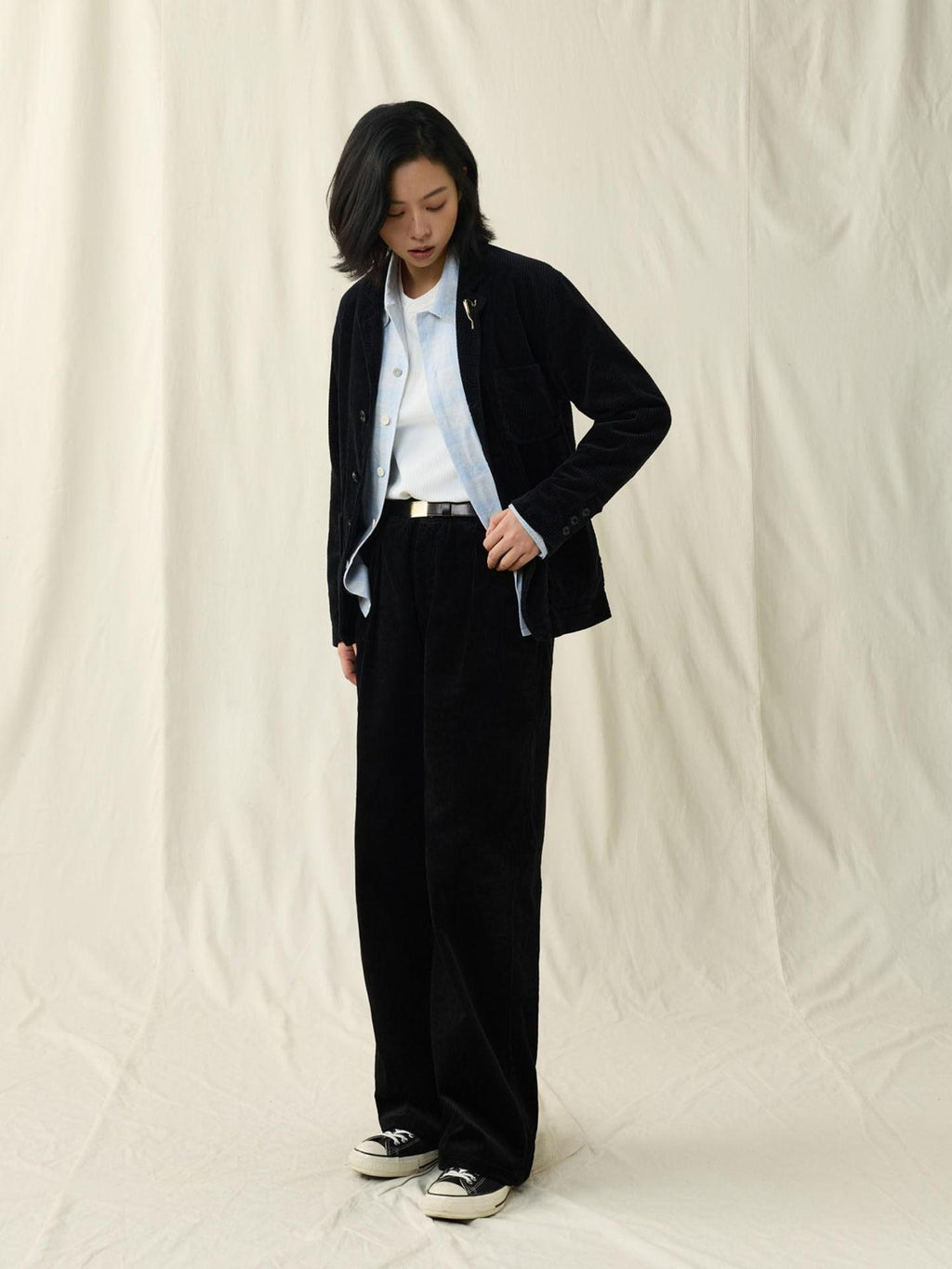 SUPERTOFU Warm Washed Cotton Button Front Blazer Collar Unisex Black Thick Casual Jackets