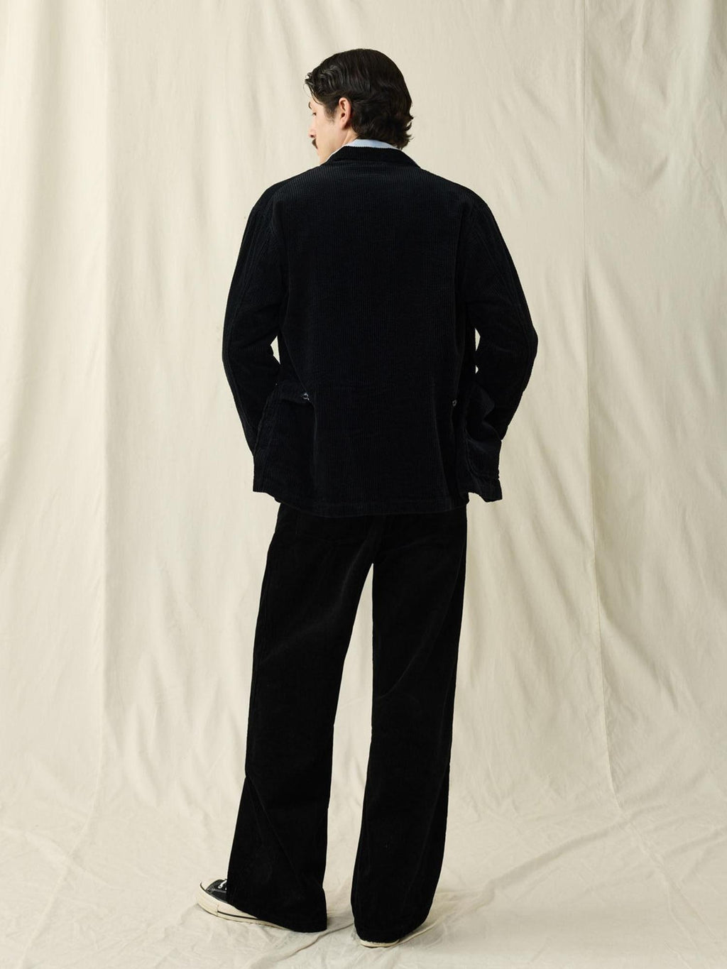 SUPERTOFU Warm Washed Cotton Button Front Blazer Collar Unisex Black Thick Casual Jackets