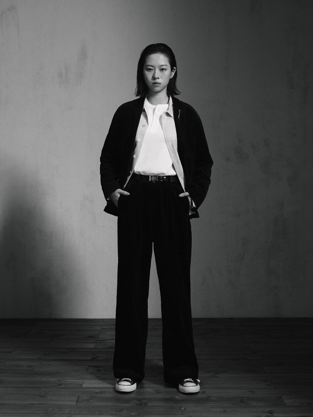 SUPERTOFU Warm Washed Cotton Button Front Blazer Collar Unisex Black Thick Casual Jackets