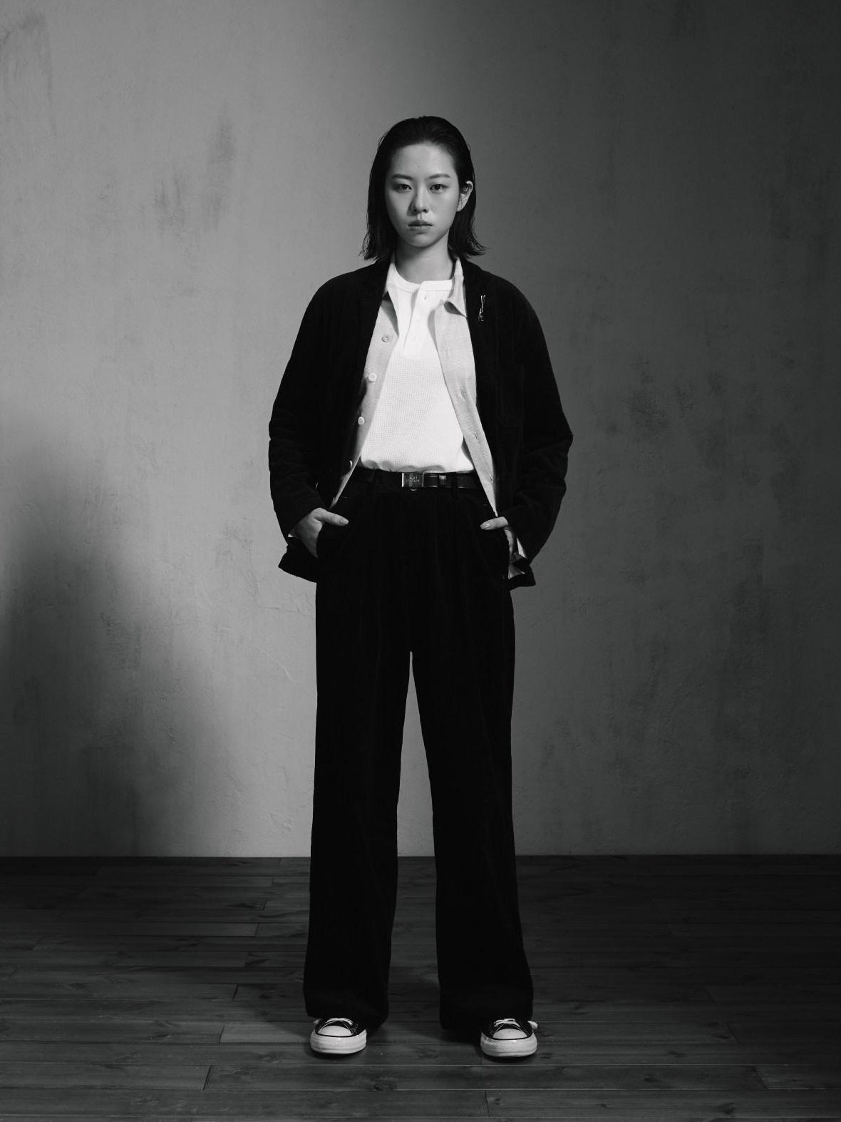 SUPERTOFU Warm Washed Cotton Button Front Blazer Collar Unisex Black Thick Casual Jackets