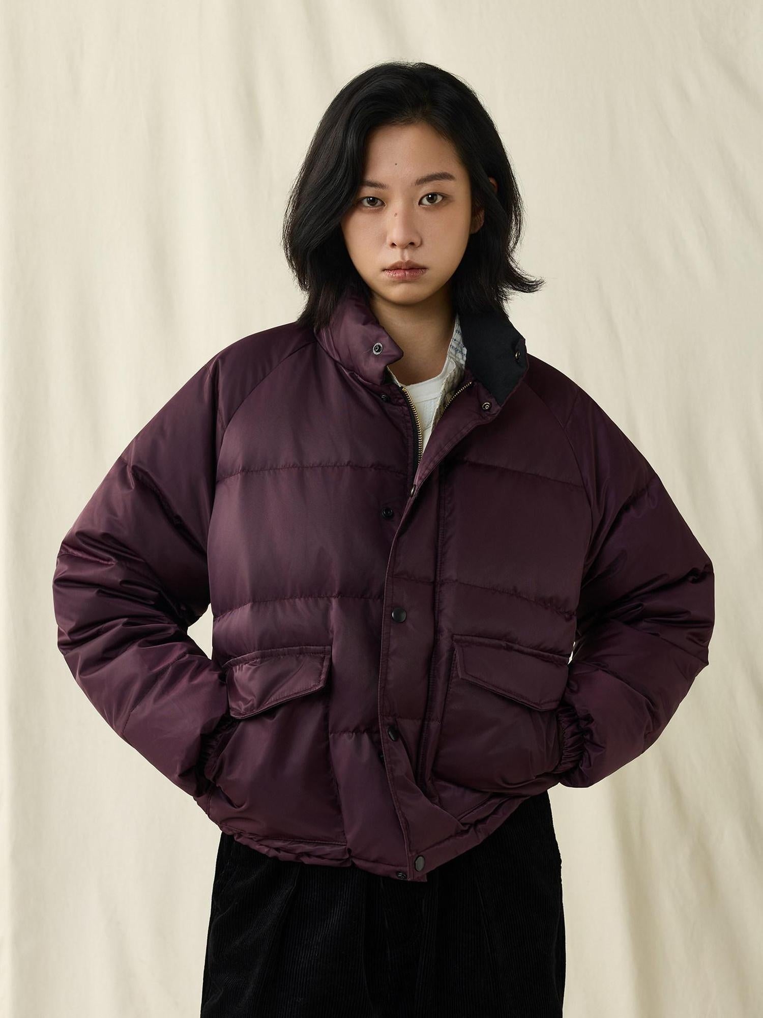 SUPERTOFU Warm Waterproof 90 Percent White Duck Down Retro Stand Collar Nylon Down Jackets