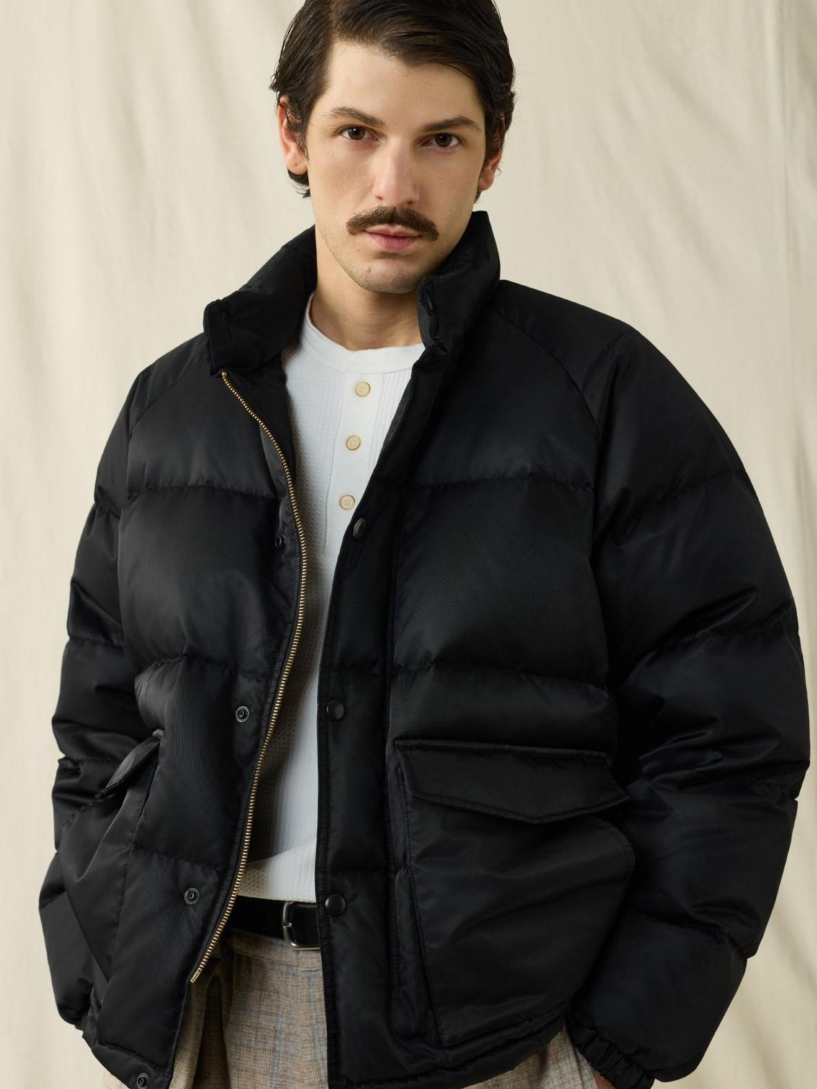 SUPERTOFU Warm Waterproof 90 Percent White Duck Down Retro Stand Collar Nylon Down Jackets