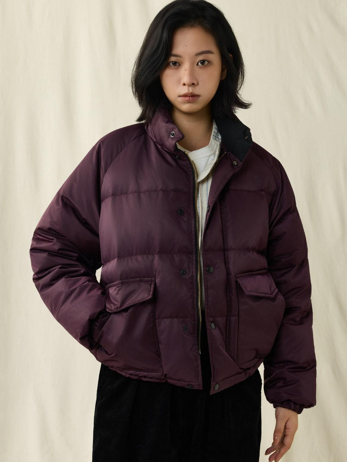 SUPERTOFU Warm Waterproof 90 Percent White Duck Down Retro Stand Collar Nylon Down Jackets