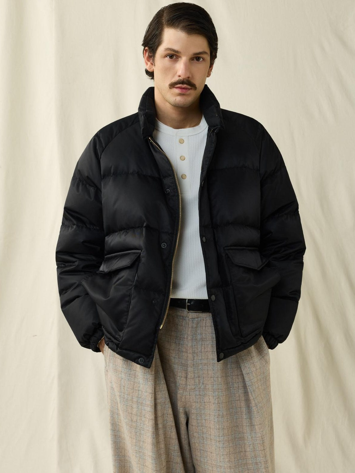 SUPERTOFU Warm Waterproof 90 Percent White Duck Down Retro Stand Collar Nylon Down Jackets