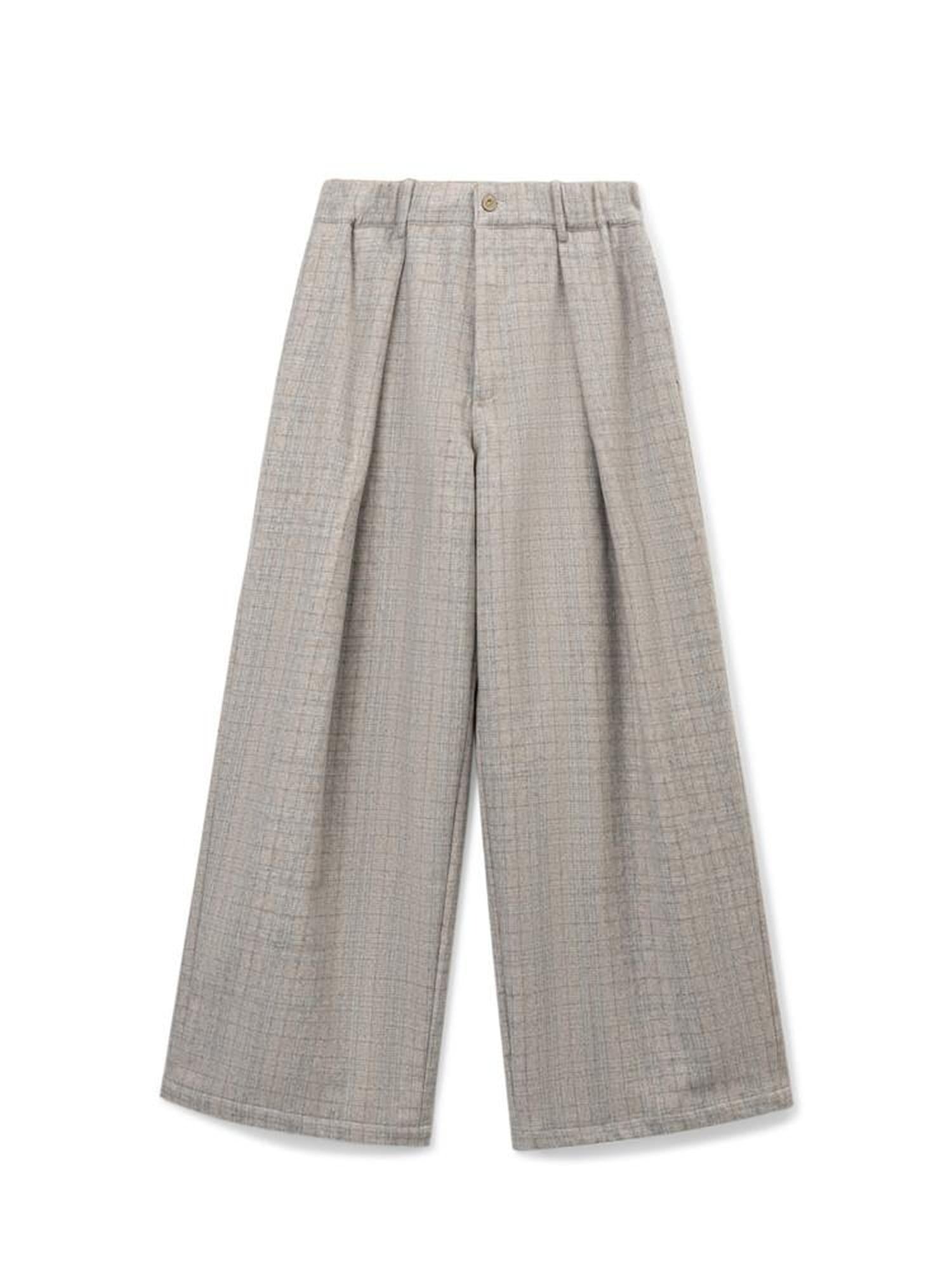 SUPERTOFU Warm Wool Blend Casual Relaxed Unisex Plaid Brown Khaki Wide-Leg Pants