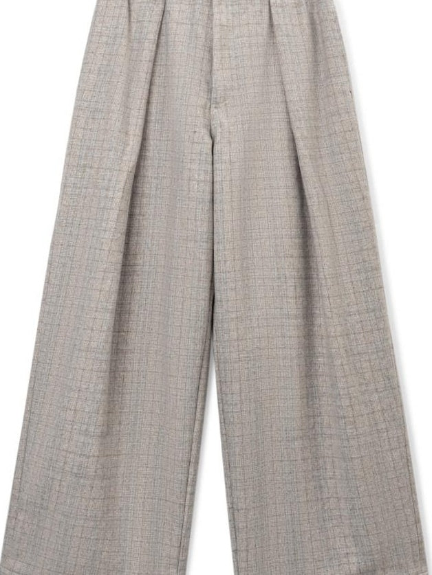 SUPERTOFU Warm Wool Blend Casual Relaxed Unisex Plaid Brown Khaki Wide-Leg Pants