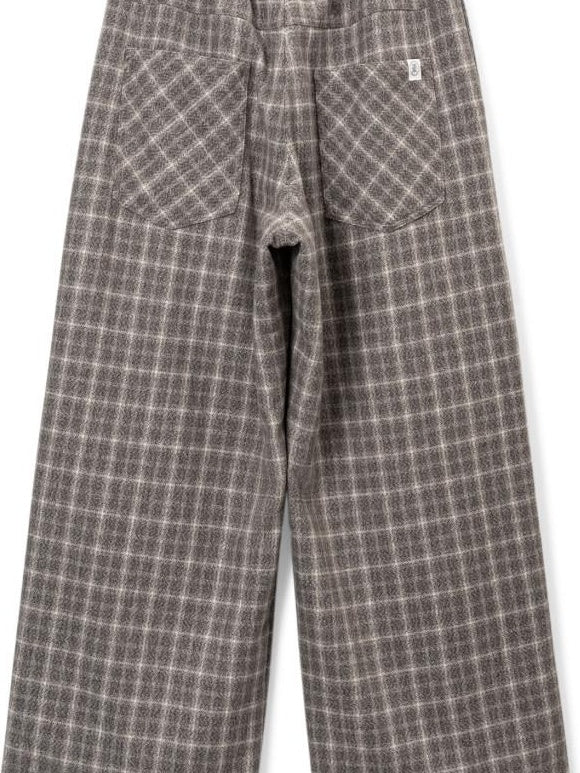 SUPERTOFU Warm Wool Blend Casual Relaxed Unisex Plaid Brown Khaki Wide-Leg Pants