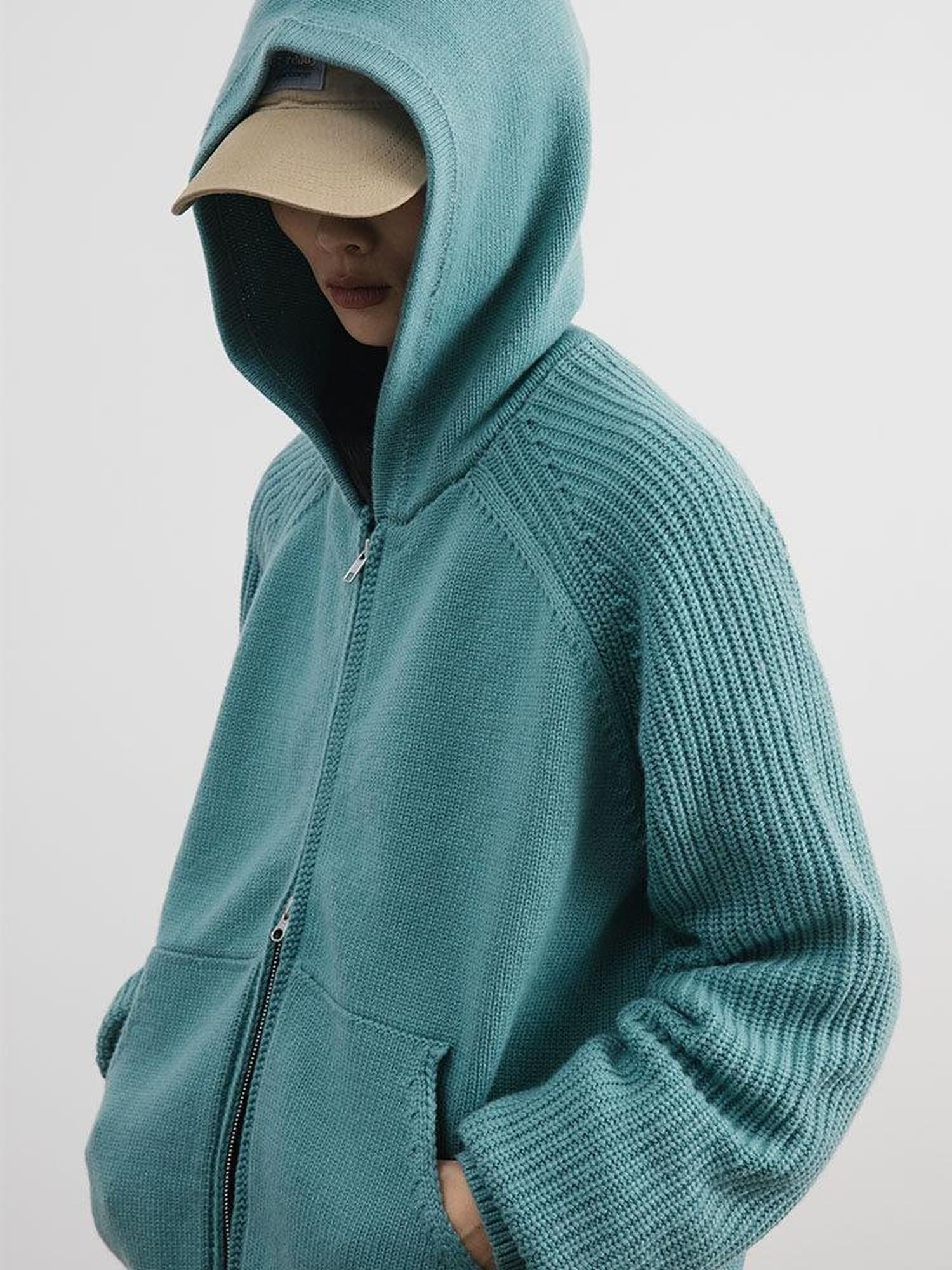 SUPERTOFU Warm Wool Blend Slim Fit Double Zipper Patchwork Unisex Casual Hoodies