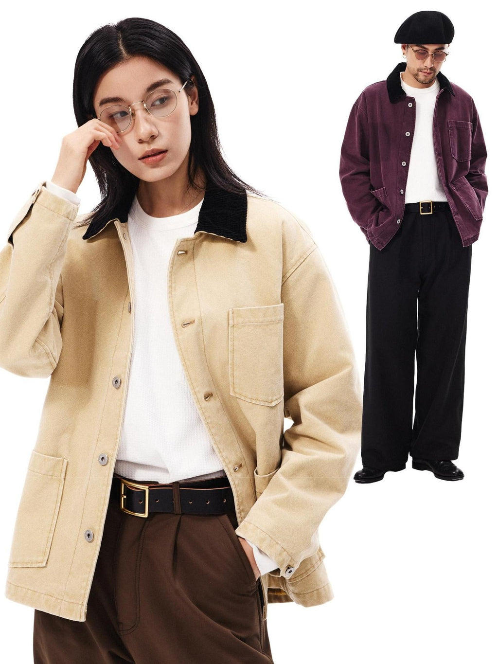 SUPERTOFU Washed 100 Percent Cotton Longline Oversized Point Collar Unisex Utility Jackets