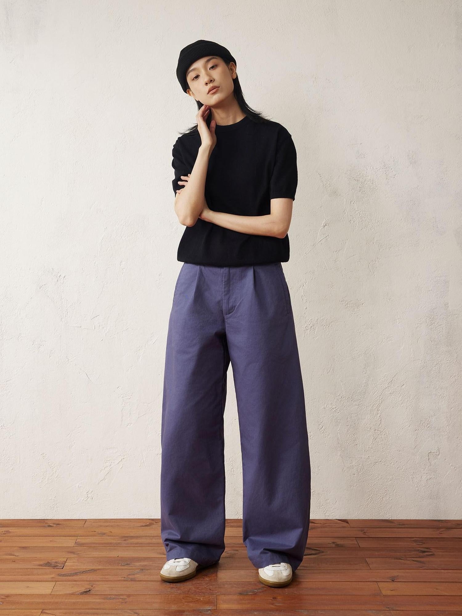 SUPERTOFU Washed Blue Loose Fit Zip Fly Youthful Casual Solid Full Length Straight Pants