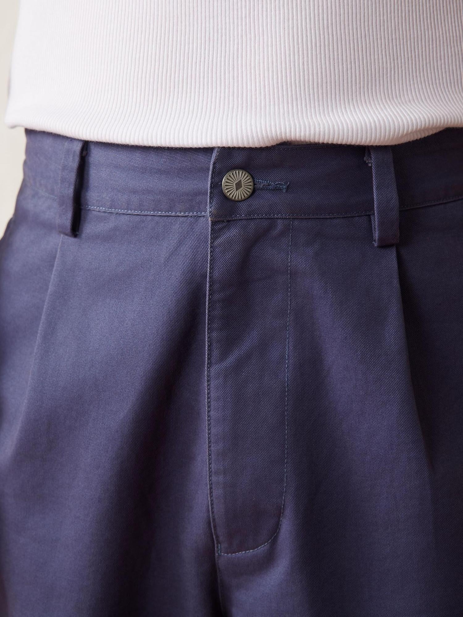 SUPERTOFU Washed Blue Loose Fit Zip Fly Youthful Casual Solid Full Length Straight Pants