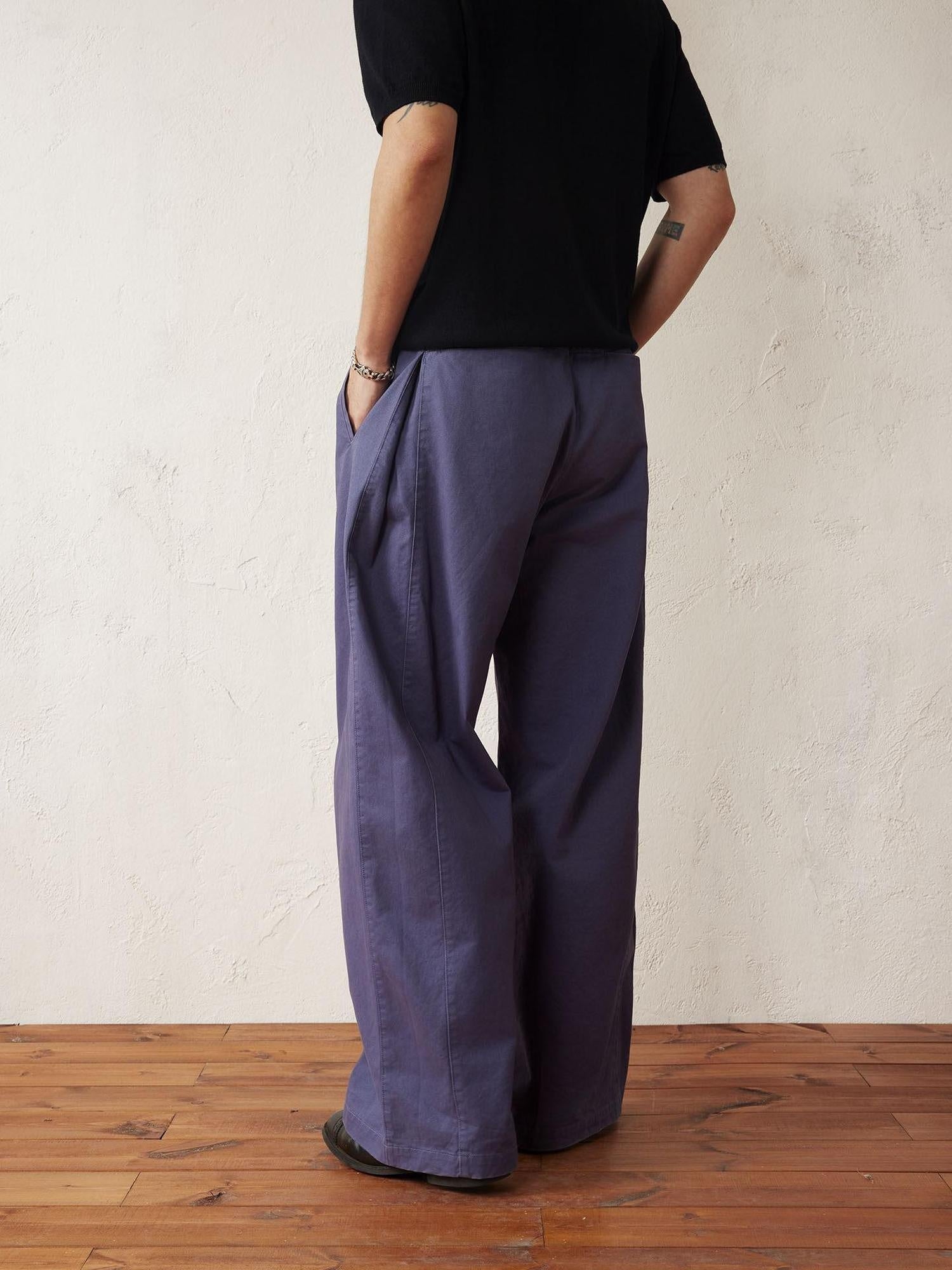 SUPERTOFU Washed Blue Loose Fit Zip Fly Youthful Casual Solid Full Length Straight Pants