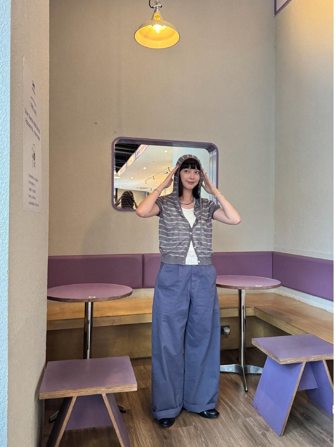 SUPERTOFU Washed Blue Loose Fit Zip Fly Youthful Casual Solid Full Length Straight Pants