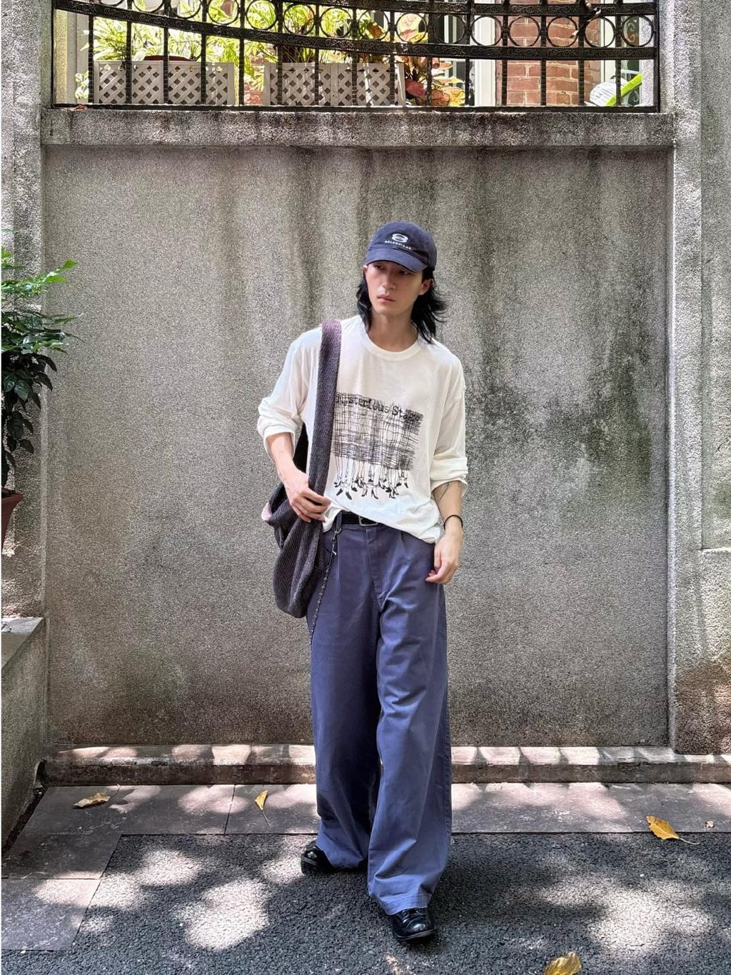 SUPERTOFU Washed Blue Loose Fit Zip Fly Youthful Casual Solid Full Length Straight Pants