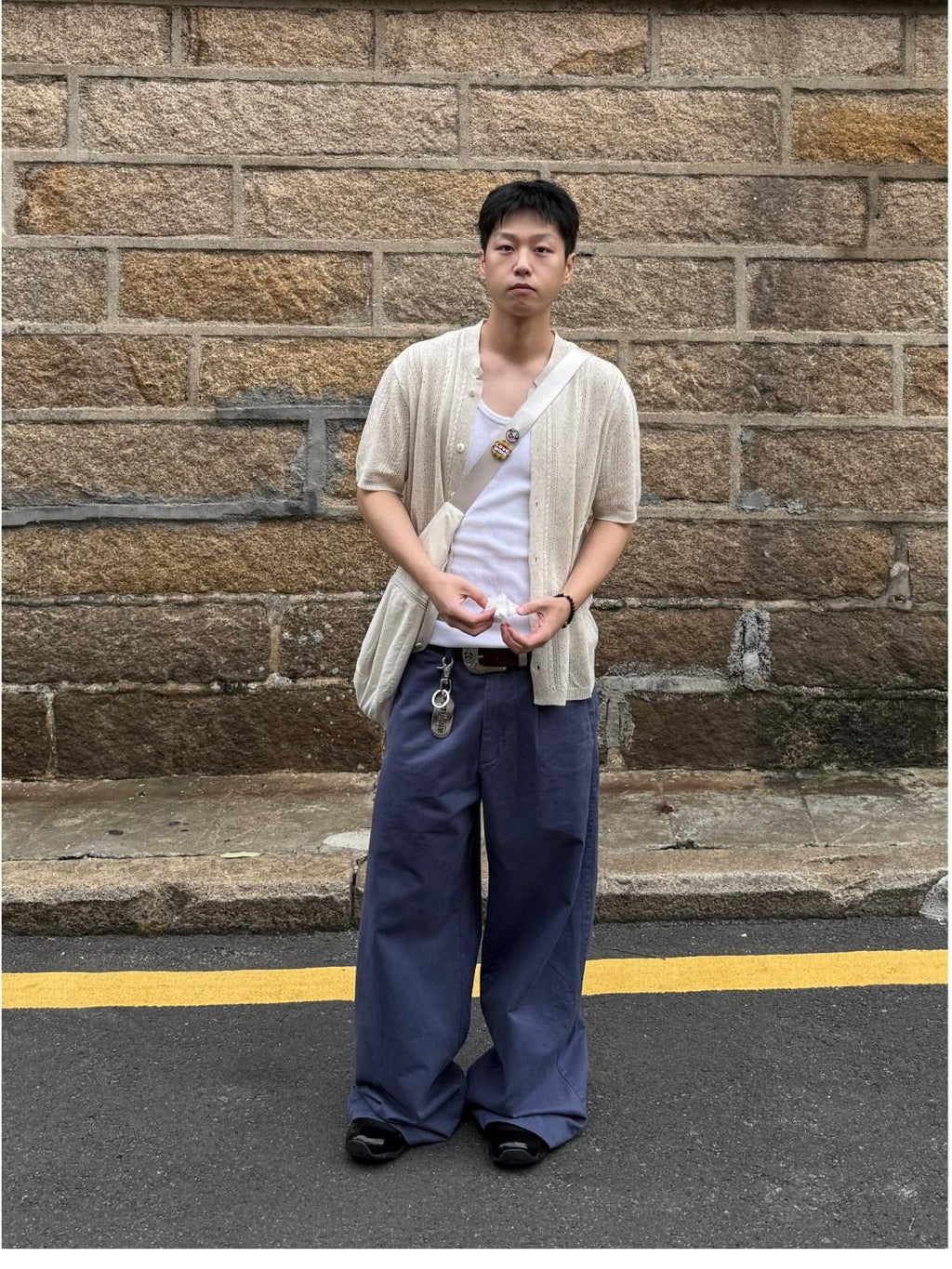SUPERTOFU Washed Blue Loose Fit Zip Fly Youthful Casual Solid Full Length Straight Pants