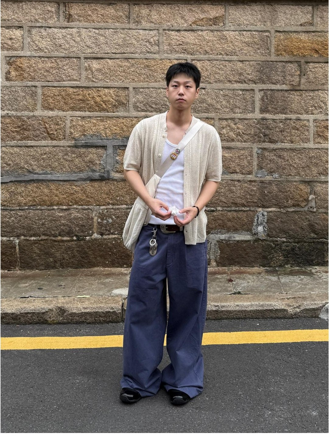 SUPERTOFU Washed Blue Loose Fit Zip Fly Youthful Casual Solid Full Length Straight Pants