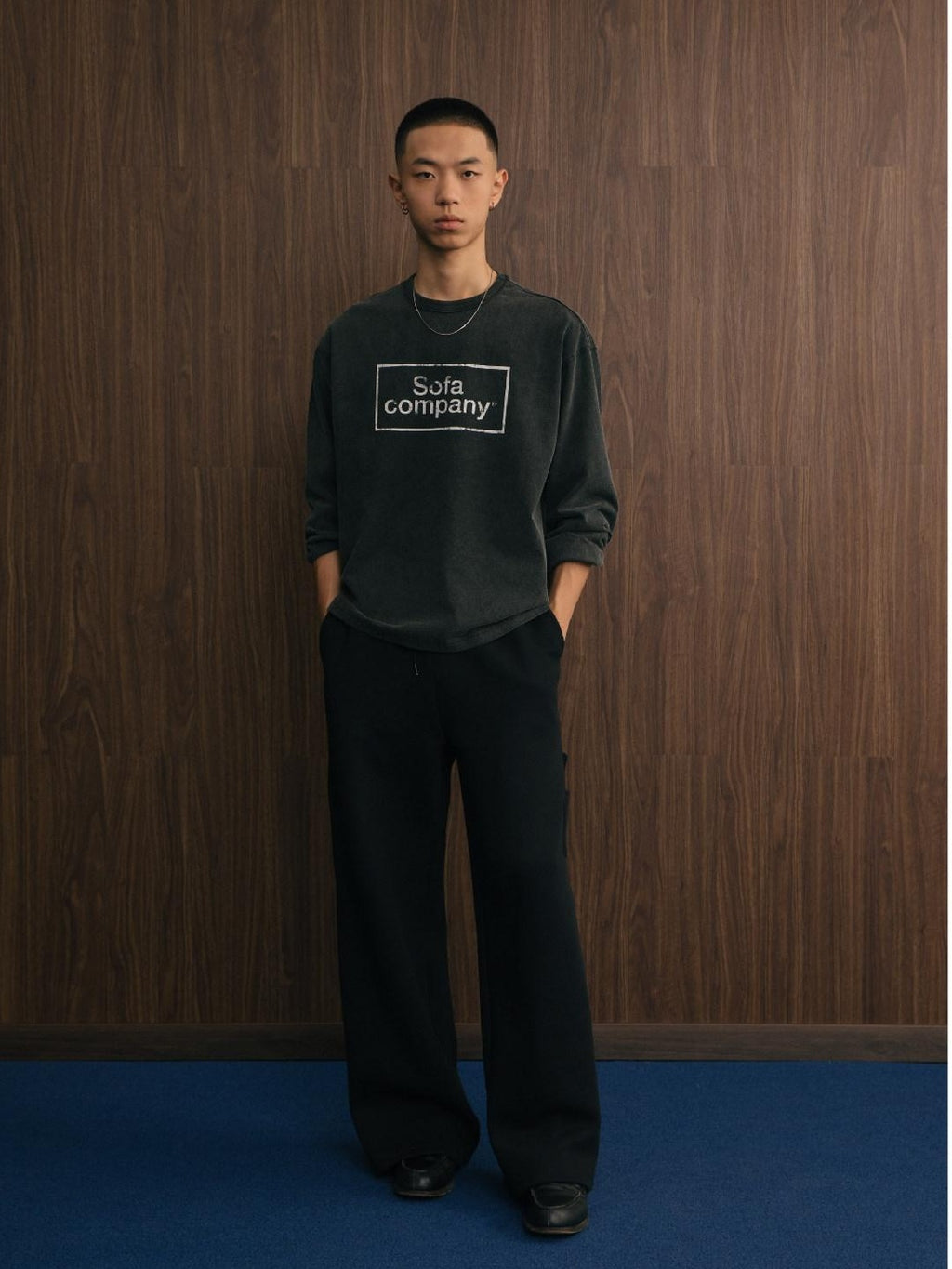 SUPERTOFU Washed Cotton Loose Casual Crewneck Geometric Men Long Sleeve T-Shirts