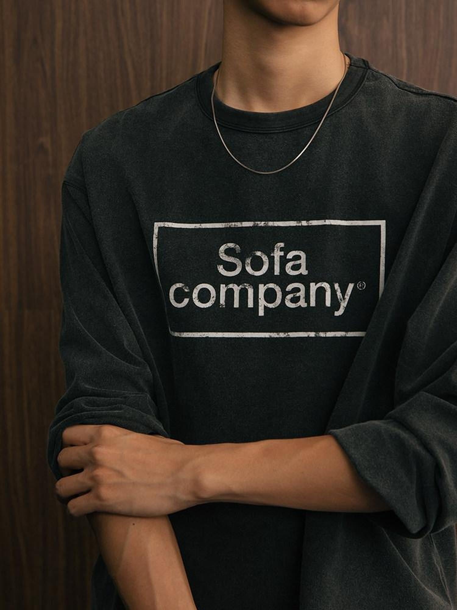 SUPERTOFU Washed Cotton Loose Casual Crewneck Geometric Men Long Sleeve T-Shirts