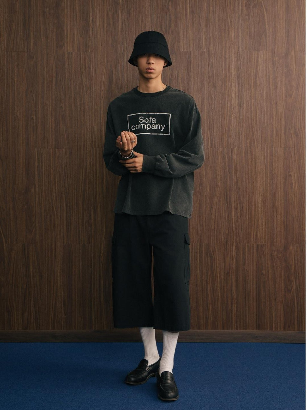SUPERTOFU Washed Cotton Loose Casual Crewneck Geometric Men Long Sleeve T-Shirts