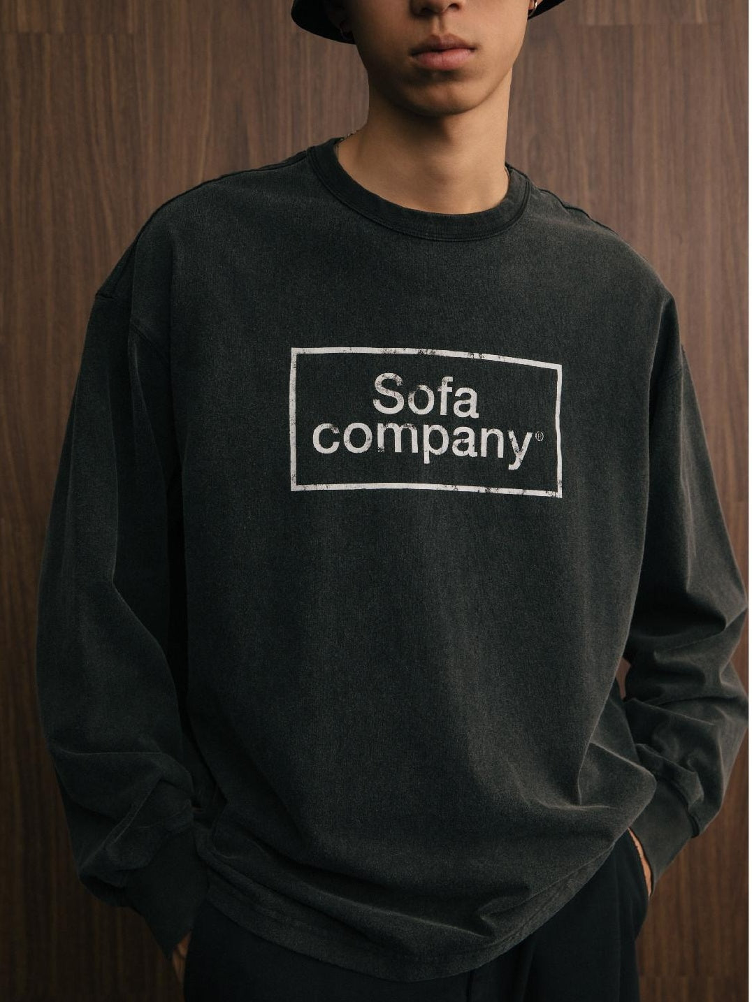 SUPERTOFU Washed Cotton Loose Casual Crewneck Geometric Men Long Sleeve T-Shirts