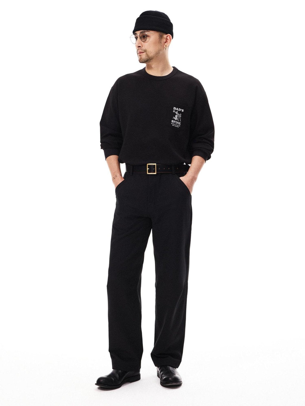 SUPERTOFU Windproof Stretch Casual Relaxed Zip Fly Unisex Polyester Black Wide-Leg Pants