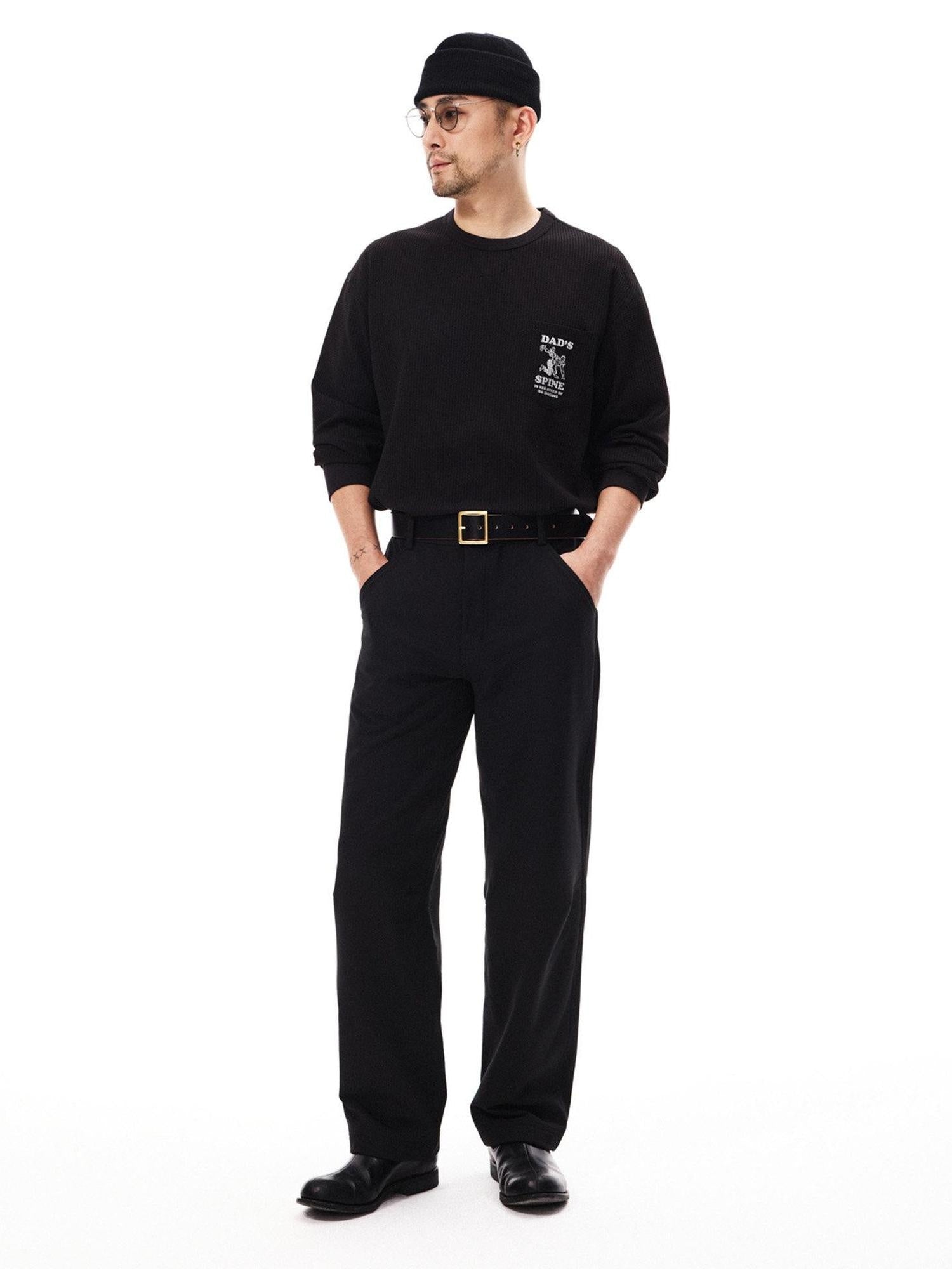 SUPERTOFU Windproof Stretch Casual Relaxed Zip Fly Unisex Polyester Black Wide-Leg Pants