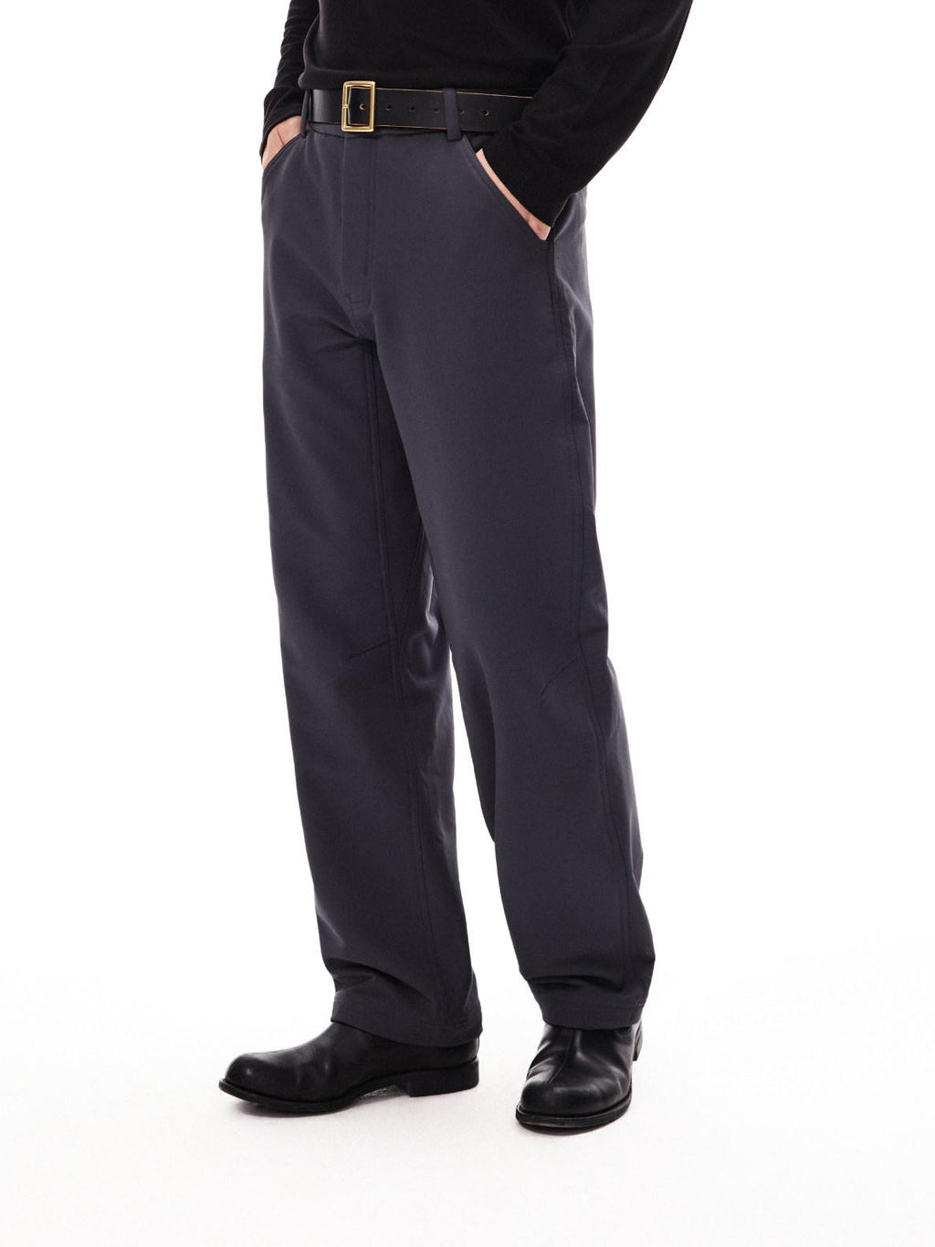 SUPERTOFU Windproof Stretch Casual Relaxed Zip Fly Unisex Polyester Black Wide-Leg Pants
