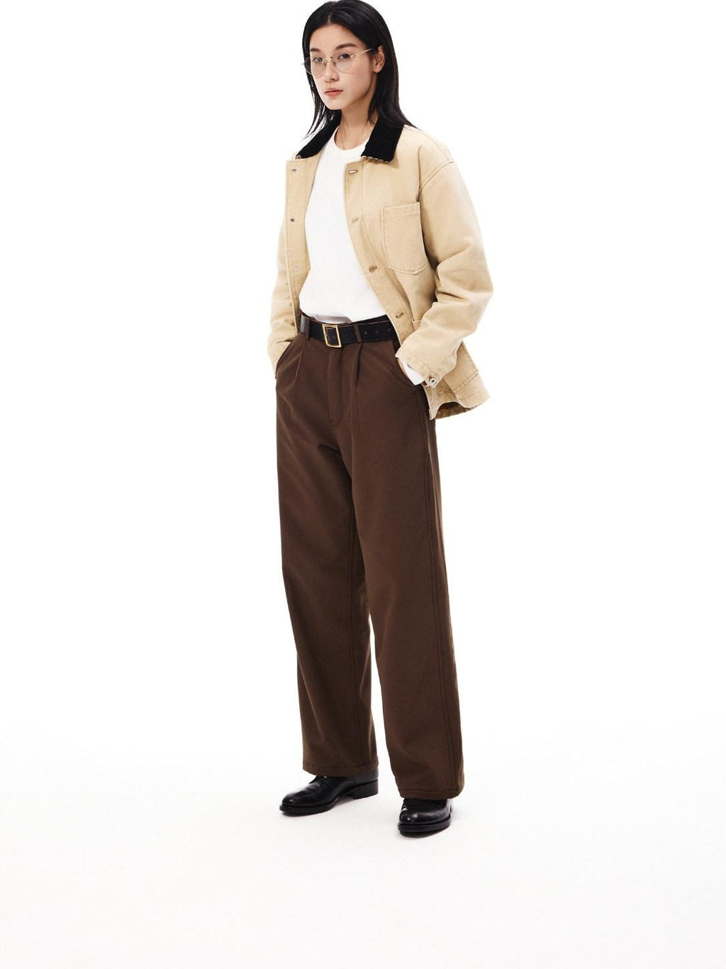 SUPERTOFU Windproof Stretch Casual Relaxed Zip Fly Unisex Polyester Black Wide-Leg Pants