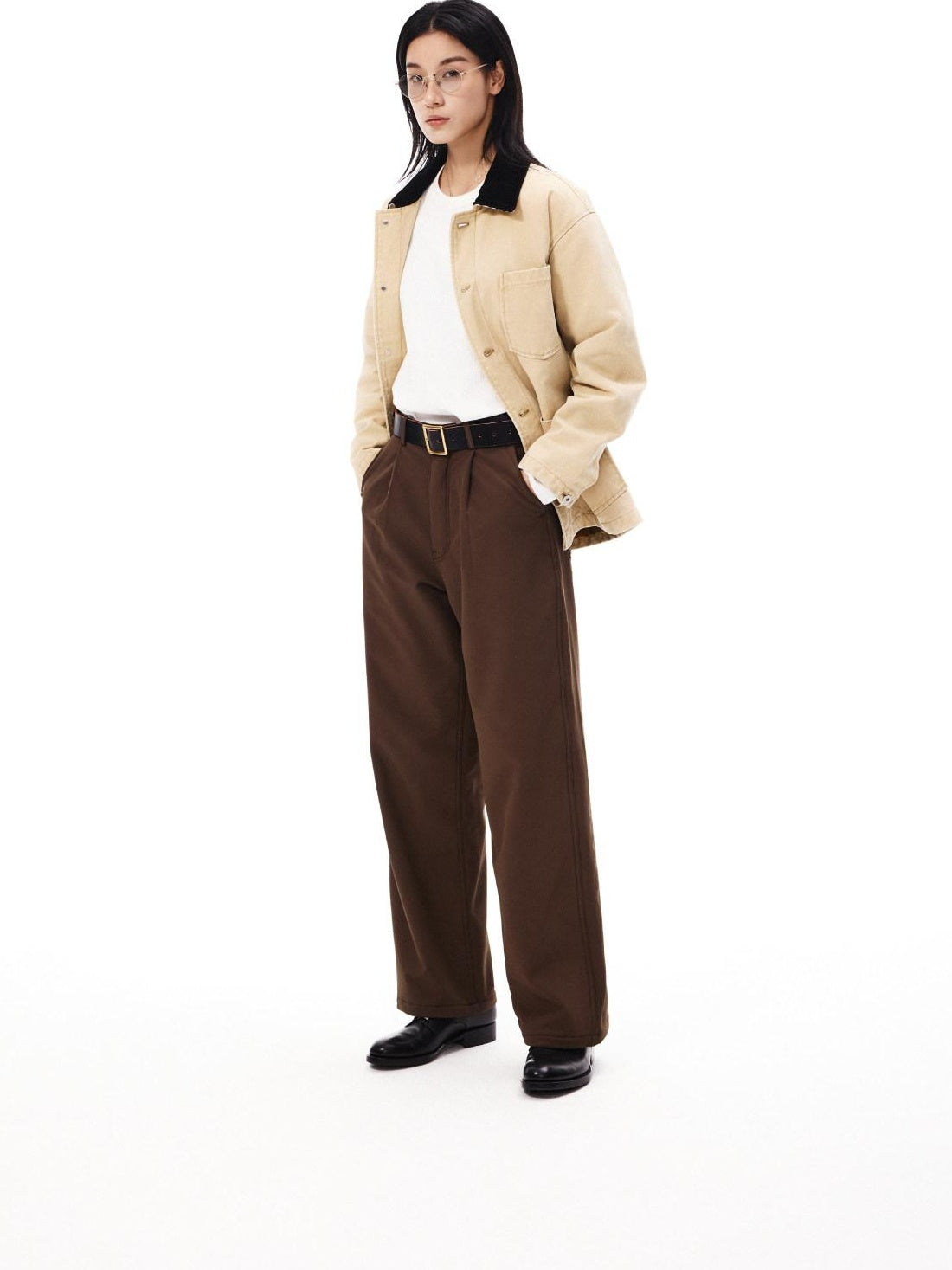 SUPERTOFU Windproof Stretch Casual Relaxed Zip Fly Unisex Polyester Black Wide-Leg Pants