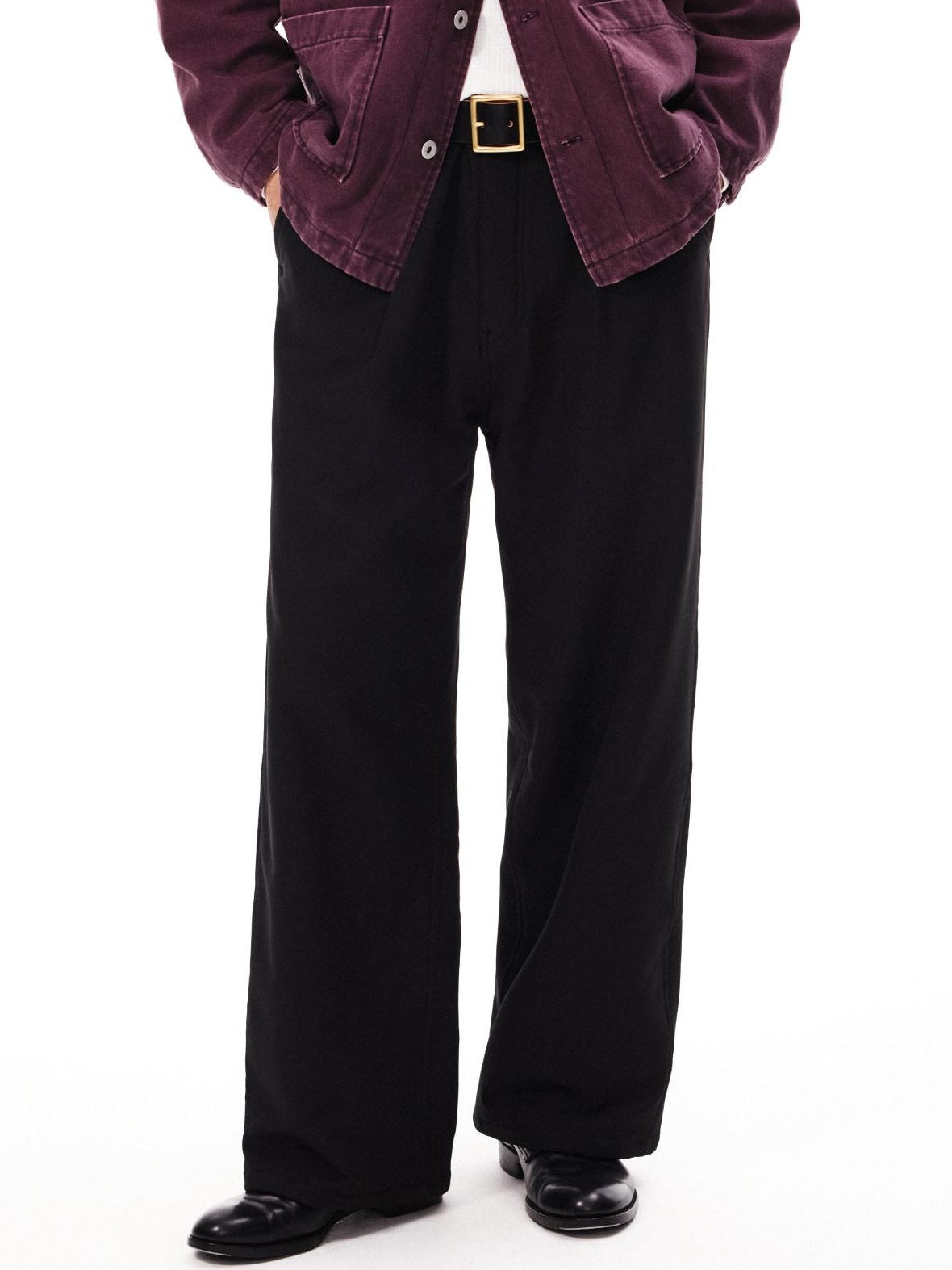 SUPERTOFU Windproof Stretch Casual Relaxed Zip Fly Unisex Polyester Black Wide-Leg Pants