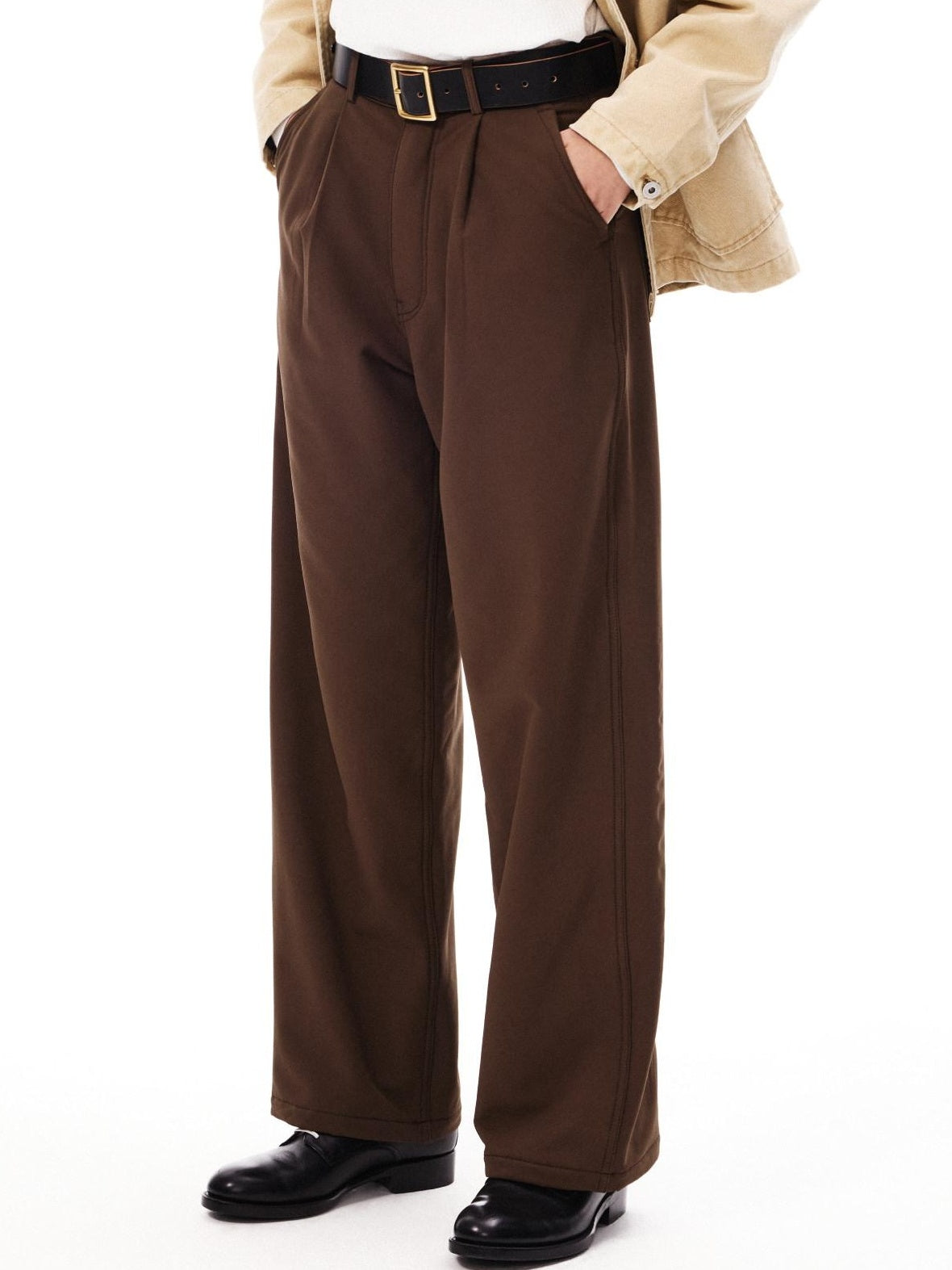 SUPERTOFU Windproof Stretch Casual Relaxed Zip Fly Unisex Polyester Black Wide-Leg Pants