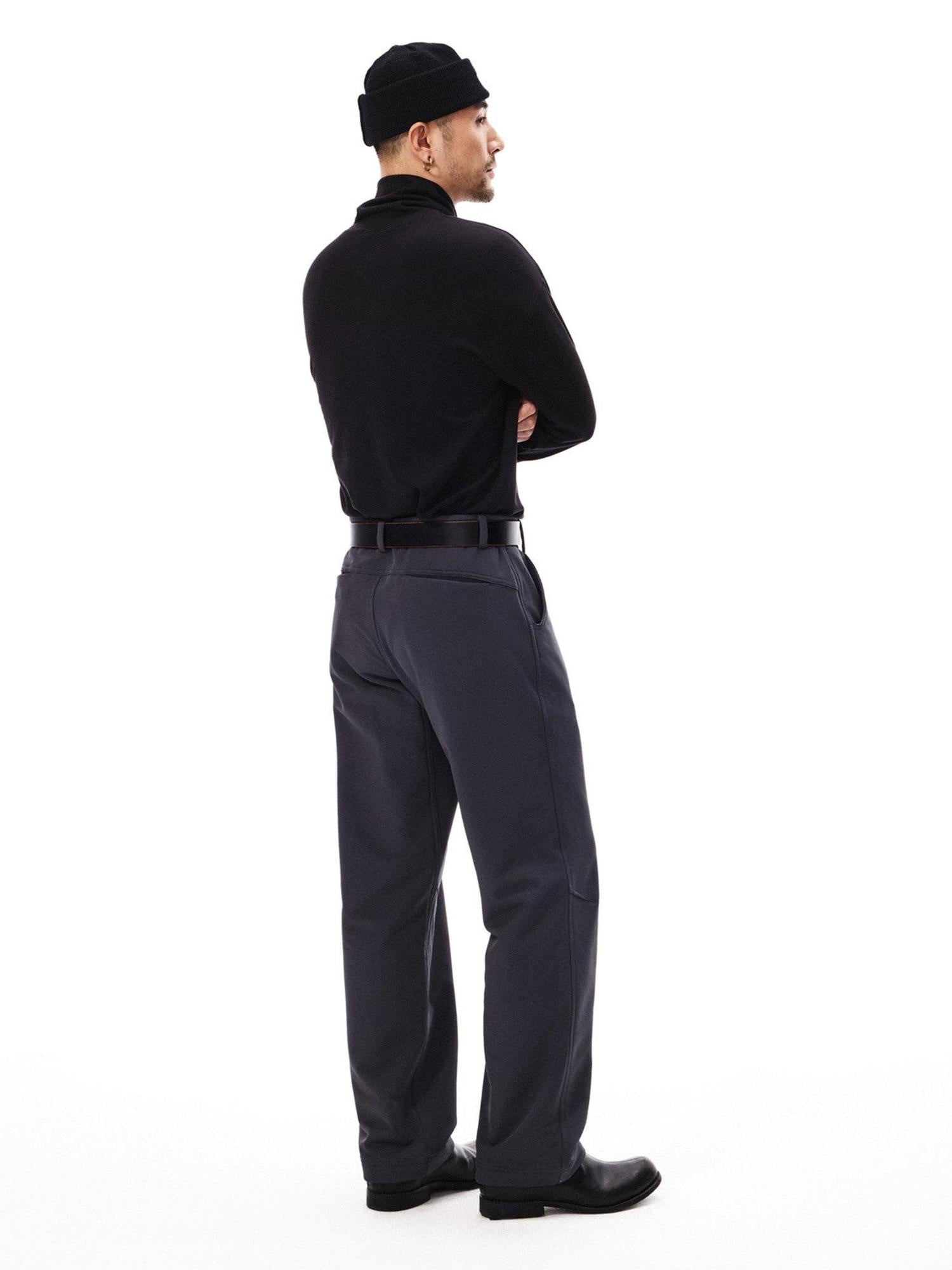 SUPERTOFU Windproof Stretch Casual Relaxed Zip Fly Unisex Polyester Black Wide-Leg Pants