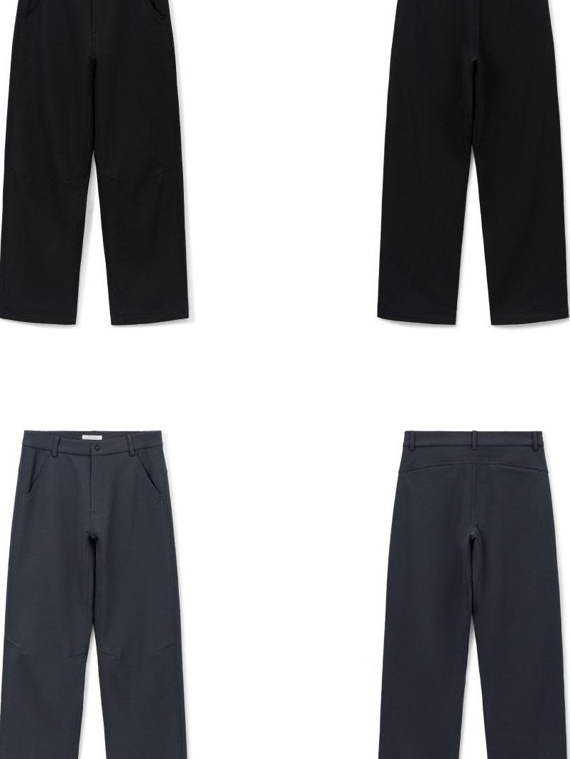 SUPERTOFU Windproof Stretch Casual Relaxed Zip Fly Unisex Polyester Black Wide-Leg Pants