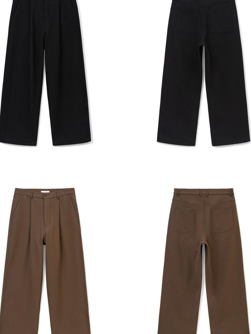 SUPERTOFU Windproof Stretch Casual Relaxed Zip Fly Unisex Polyester Black Wide-Leg Pants
