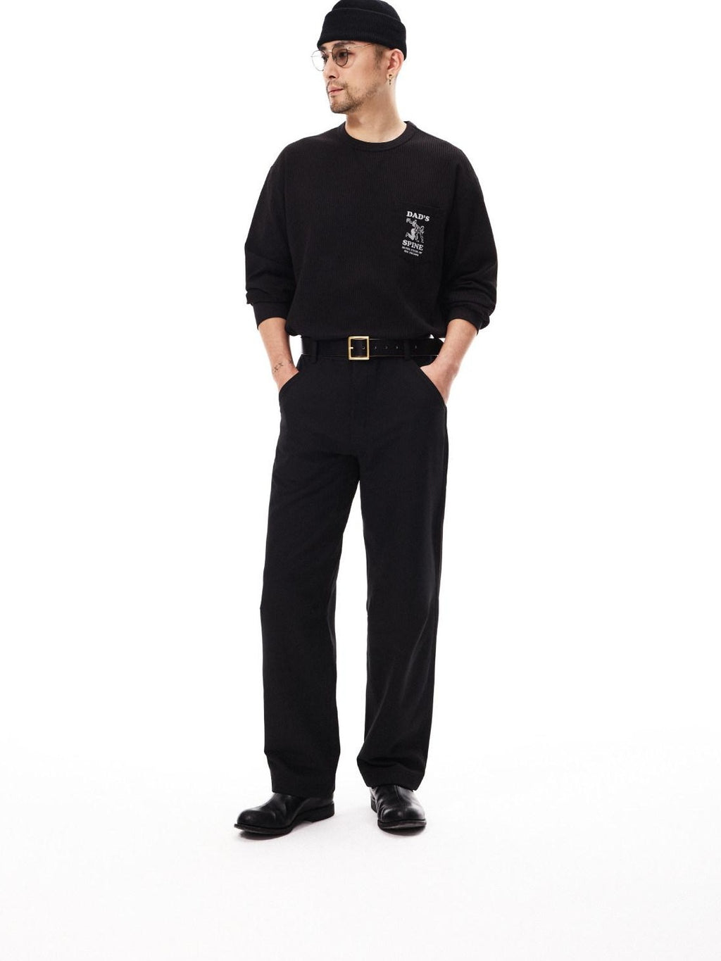 SUPERTOFU Windproof Stretch Casual Relaxed Zip Fly Unisex Polyester Black Wide-Leg Pants