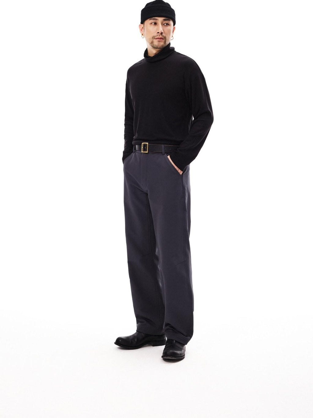 SUPERTOFU Windproof Stretch Casual Relaxed Zip Fly Unisex Polyester Black Wide-Leg Pants