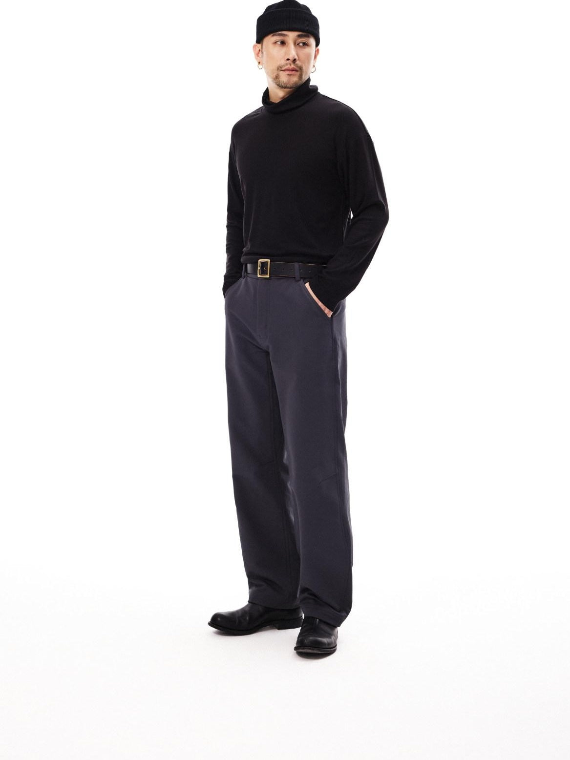 SUPERTOFU Windproof Stretch Casual Relaxed Zip Fly Unisex Polyester Black Wide-Leg Pants