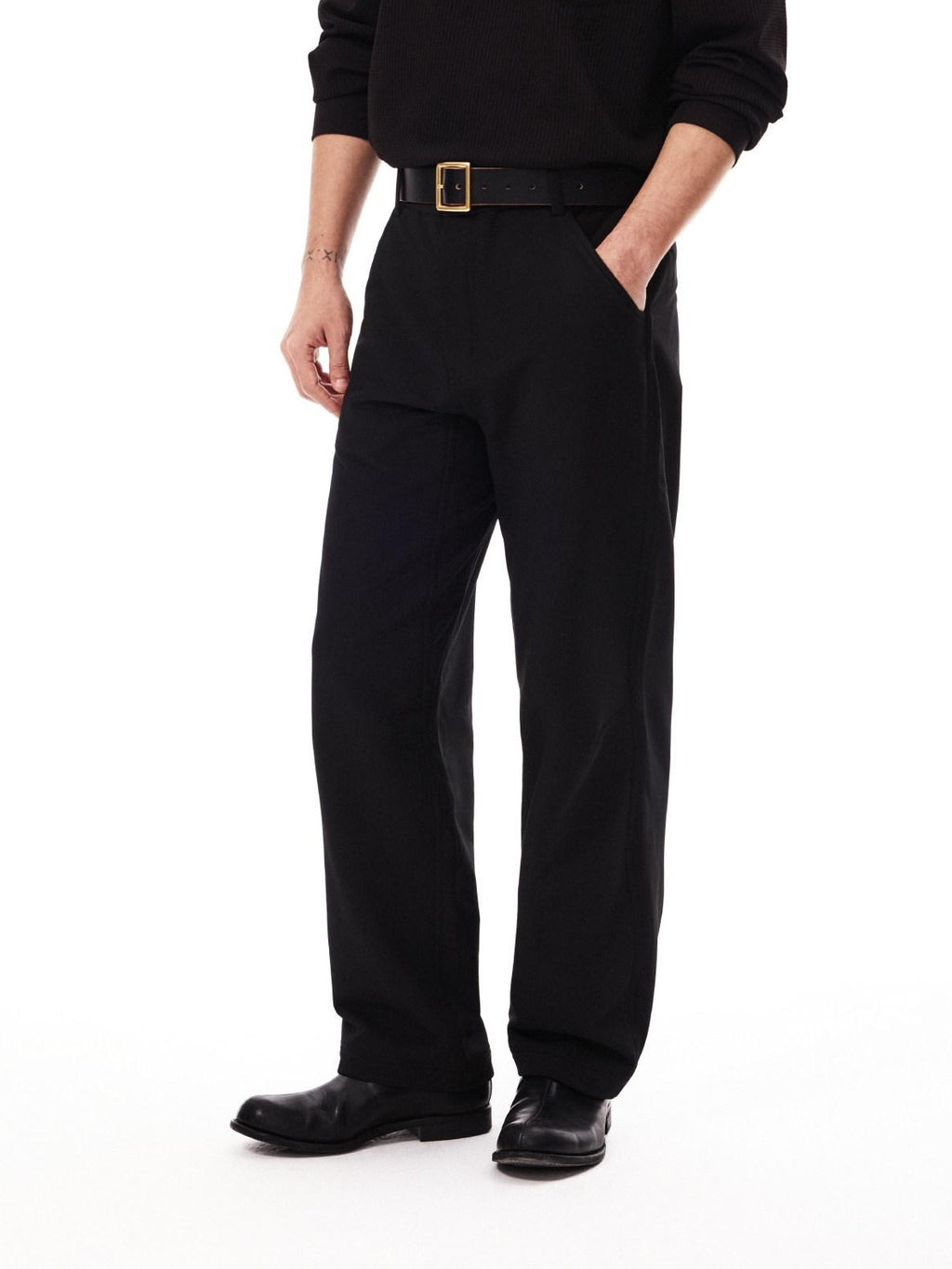 SUPERTOFU Windproof Stretch Casual Relaxed Zip Fly Unisex Polyester Black Wide-Leg Pants