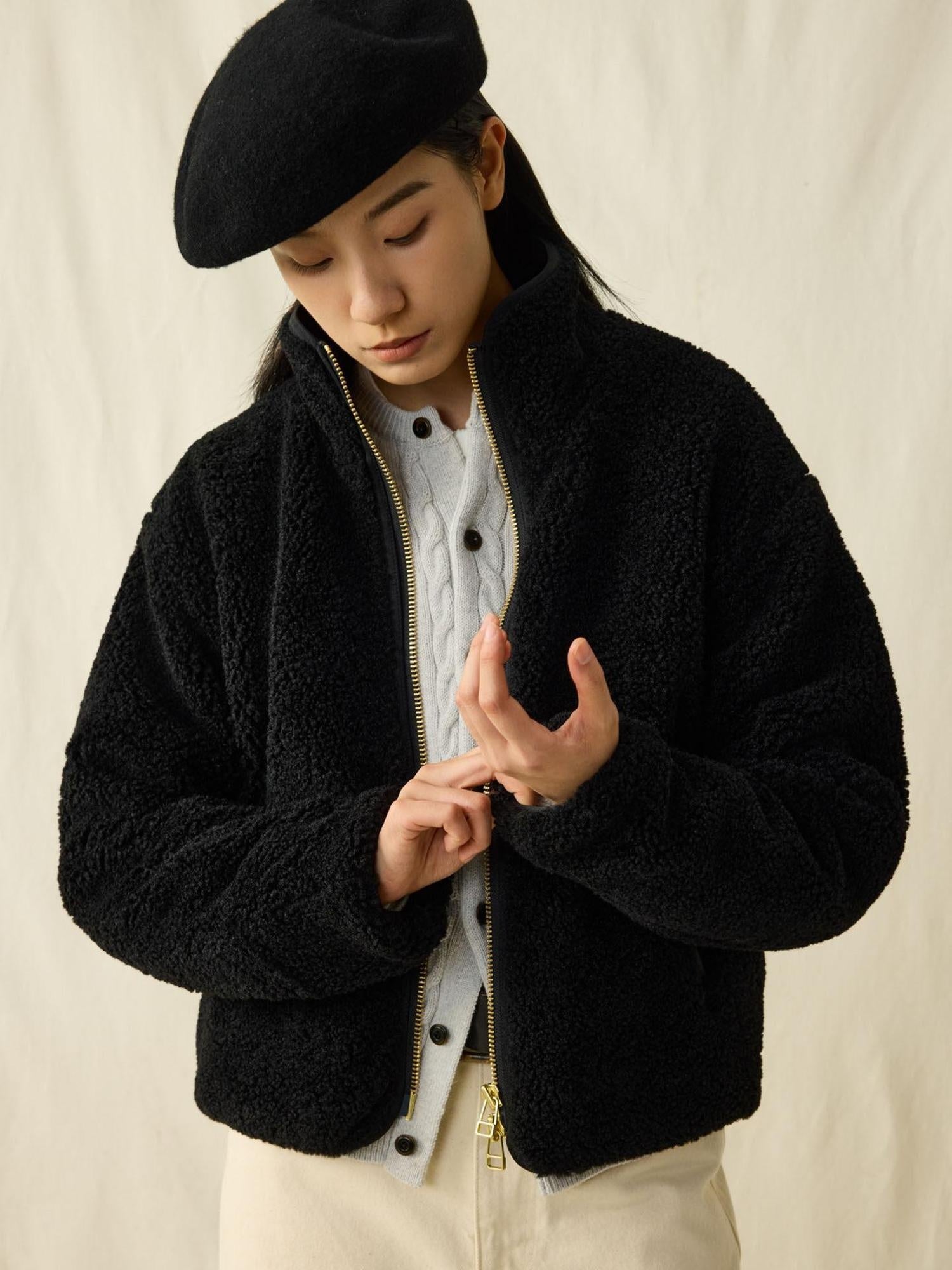 SUPERTOFU Windproof Thick Patchwork Loose Fit Stand Collar Unisex Black Puffer Jackets