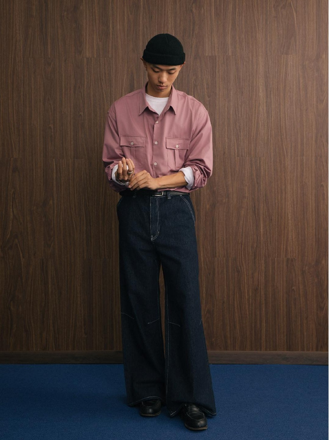 SUPERTOFU Wrinkle Free Oversized Point Collar Long Sleeve Casual Solid Button Down Shirts