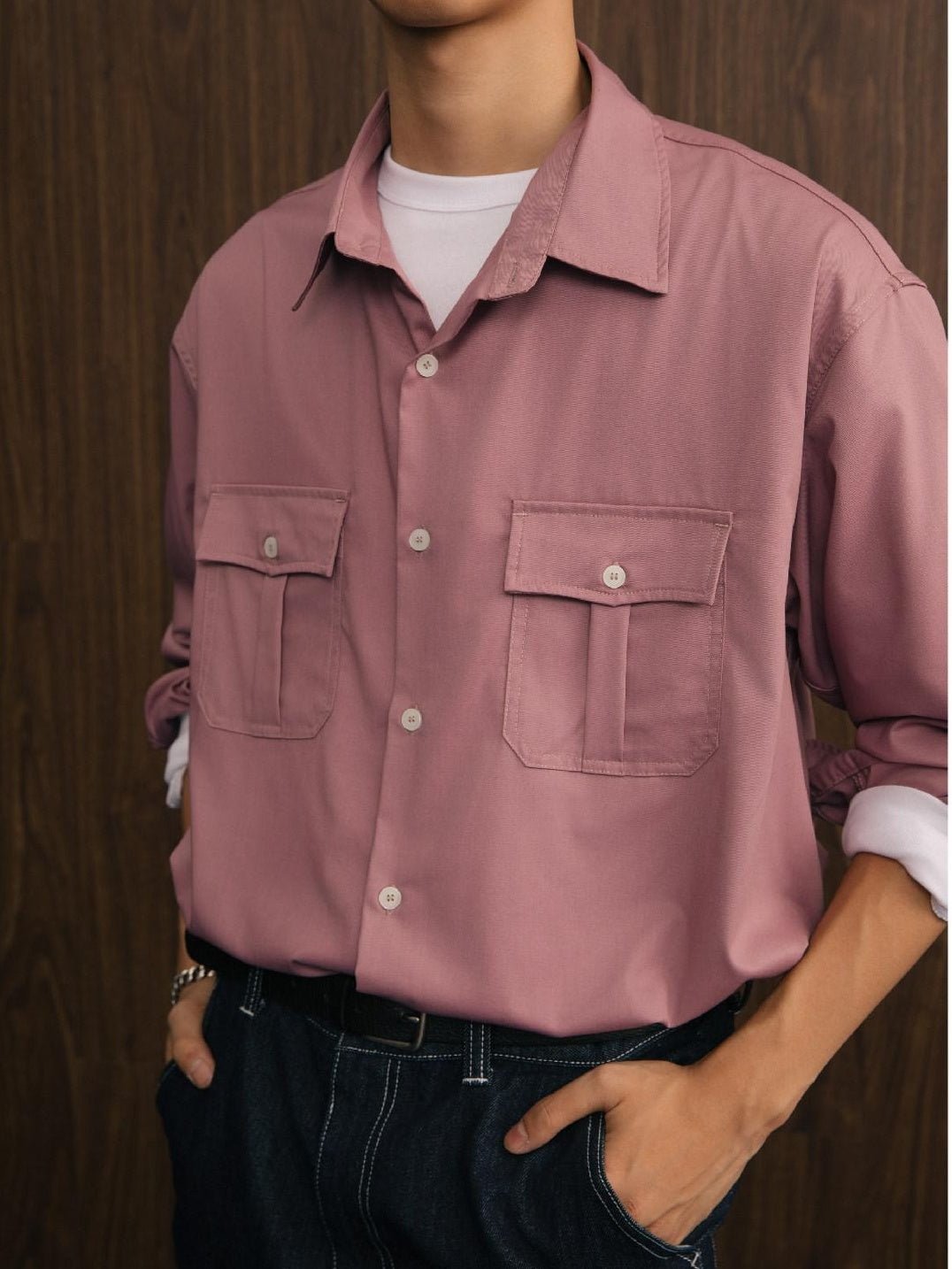 SUPERTOFU Wrinkle Free Oversized Point Collar Long Sleeve Casual Solid Button Down Shirts