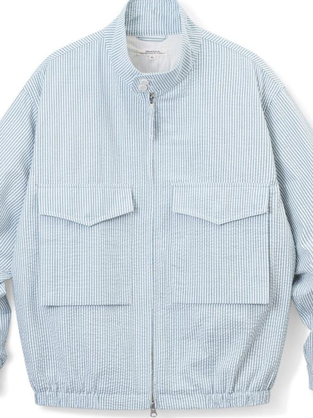 SUPERTOFU Wrinkle Free Striped Cropped Stand Collar Zip Long Sleeve Unisex Shirts