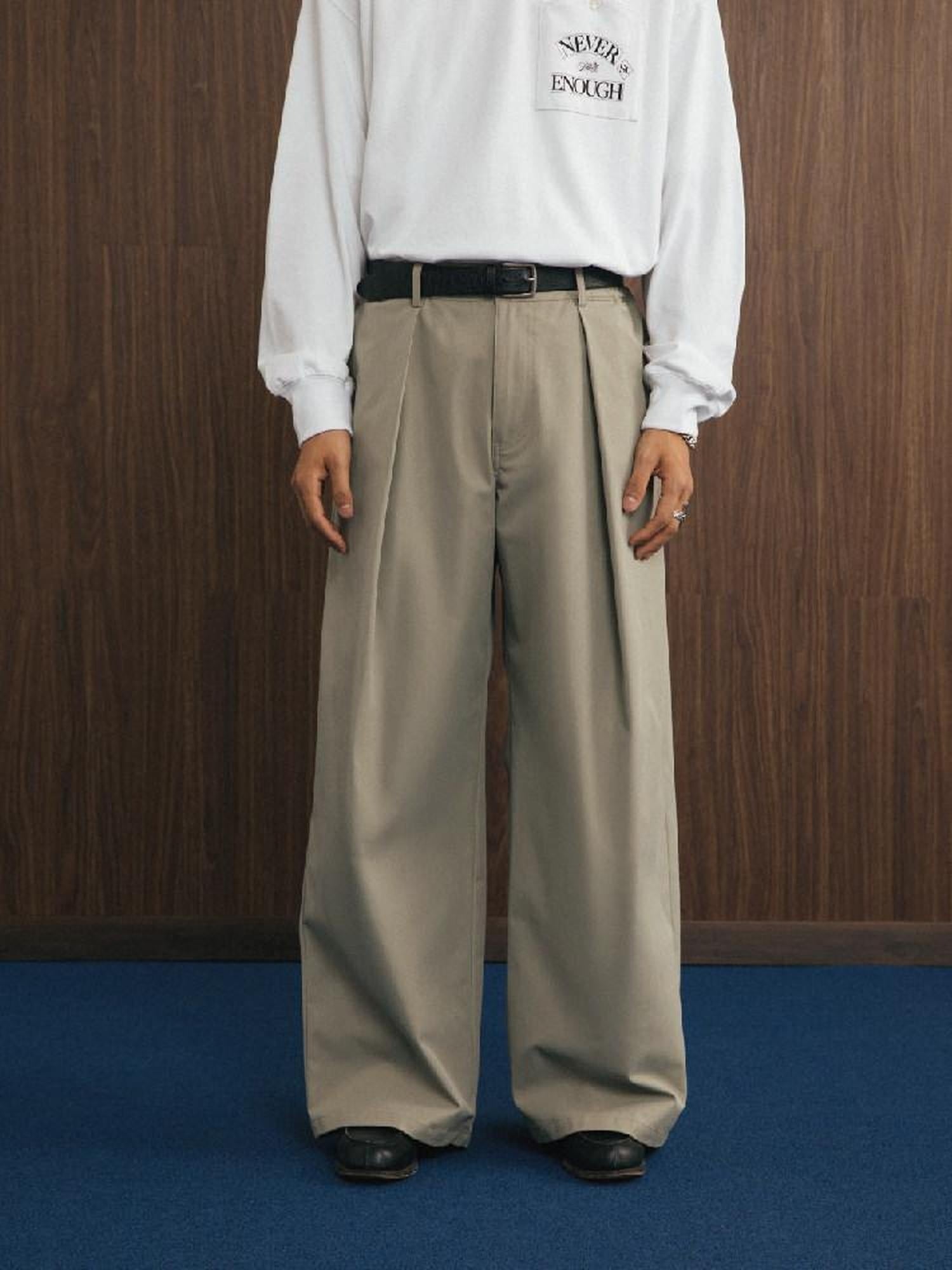 SUPERTOFU Wrinkle Resistant Relaxed Wide Leg Everyday Casual Khaki Black Chinos