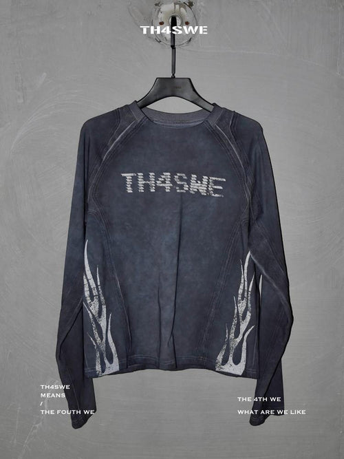 TH4SWE Breathable Cotton Dark Urban Loose Fit Mens Letter Print Long Sleeve T-Shirts