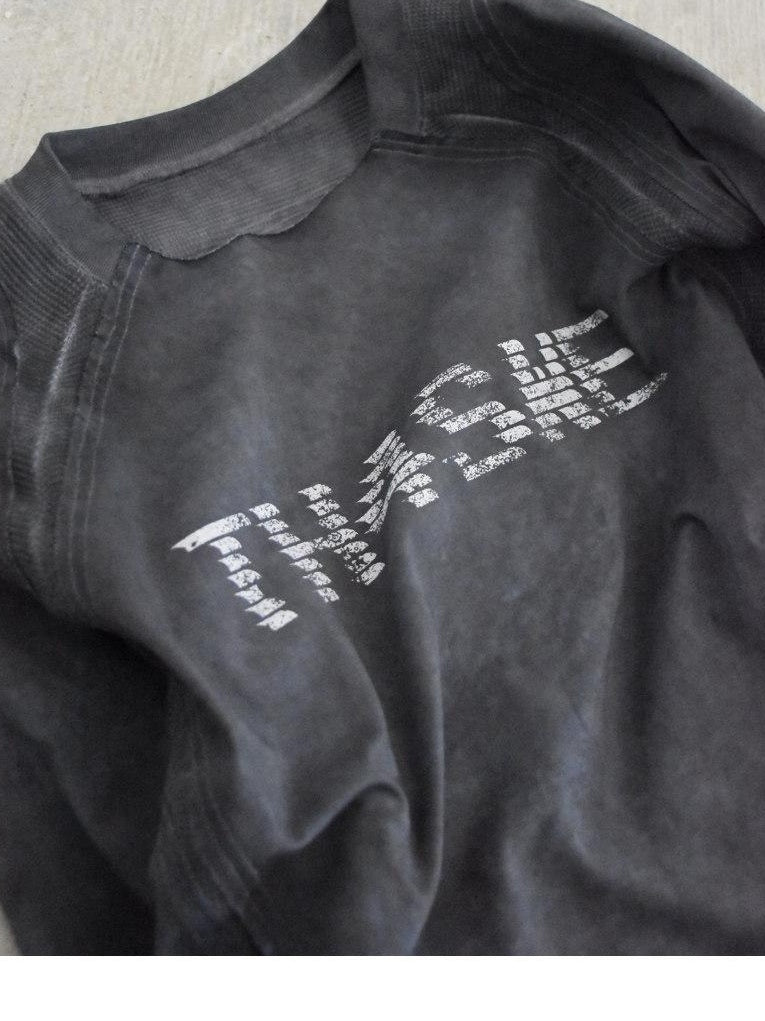 TH4SWE Breathable Cotton Dark Urban Loose Fit Mens Letter Print Long Sleeve T-Shirts